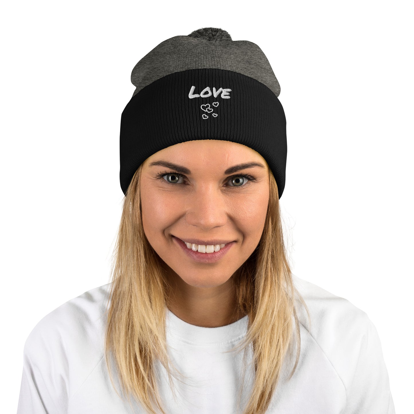 Love Embroidered Pom-Pom Beanie