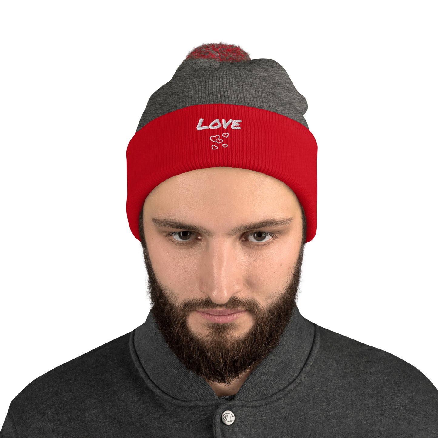 Love Embroidered Pom-Pom Beanie