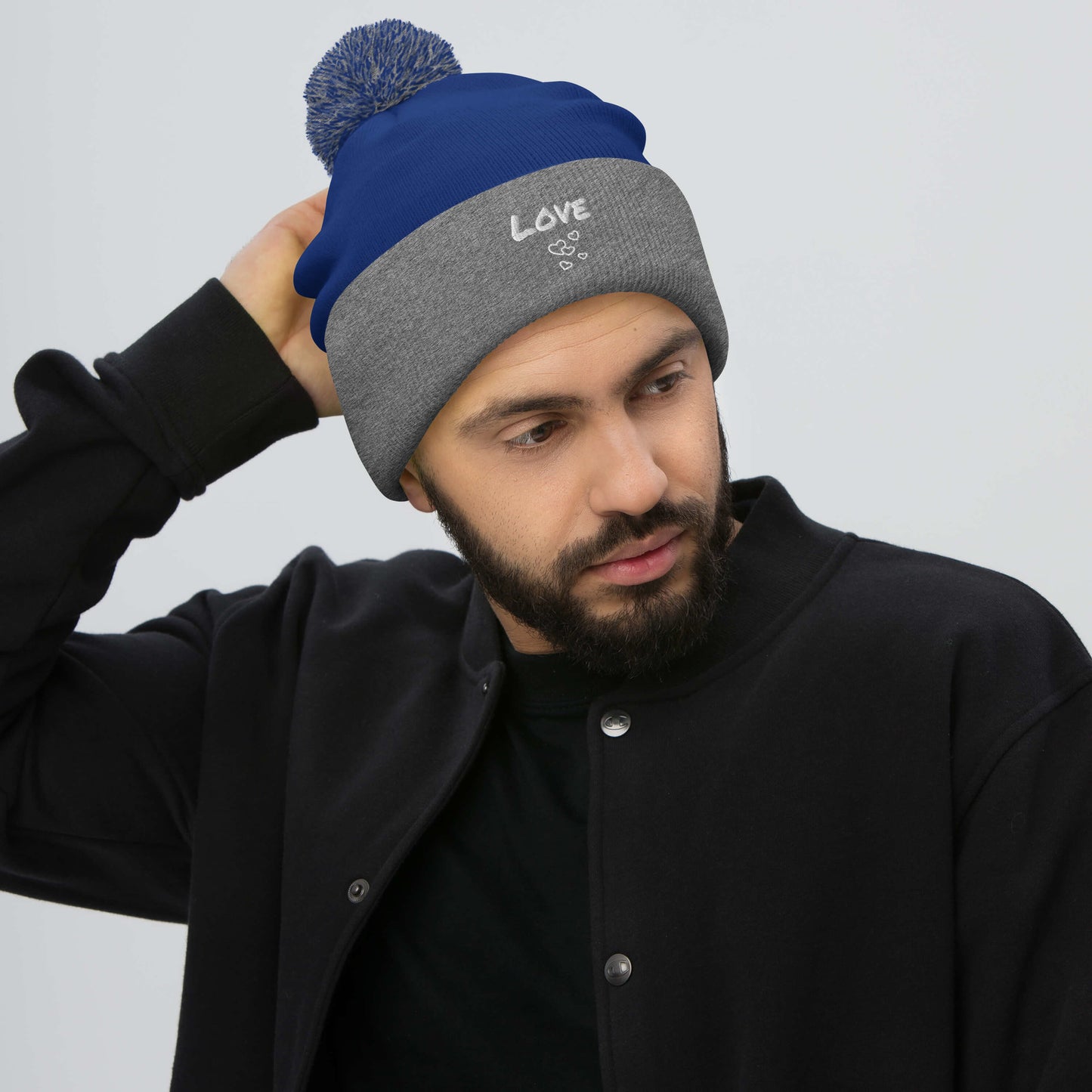 Love Embroidered Pom-Pom Beanie