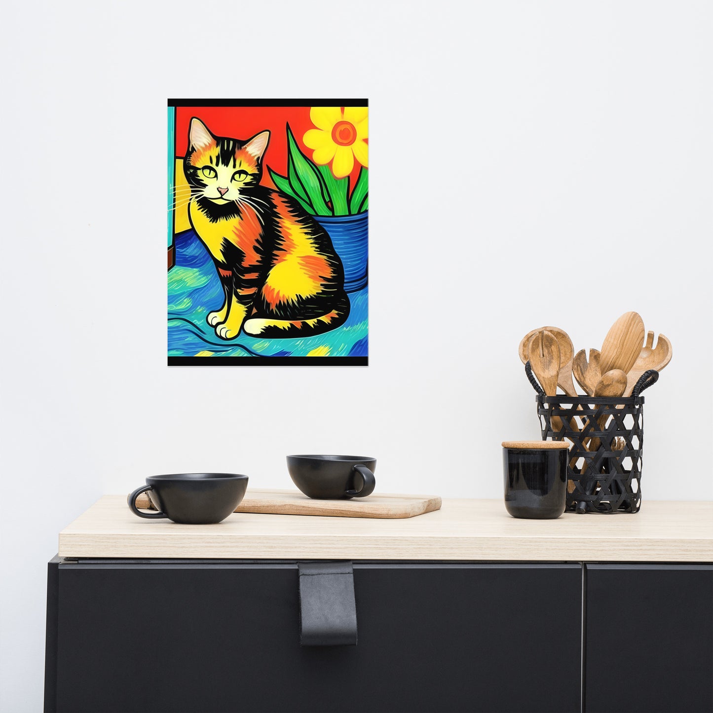 Orange Tabby Near Flower Pot Photo Paper Poster