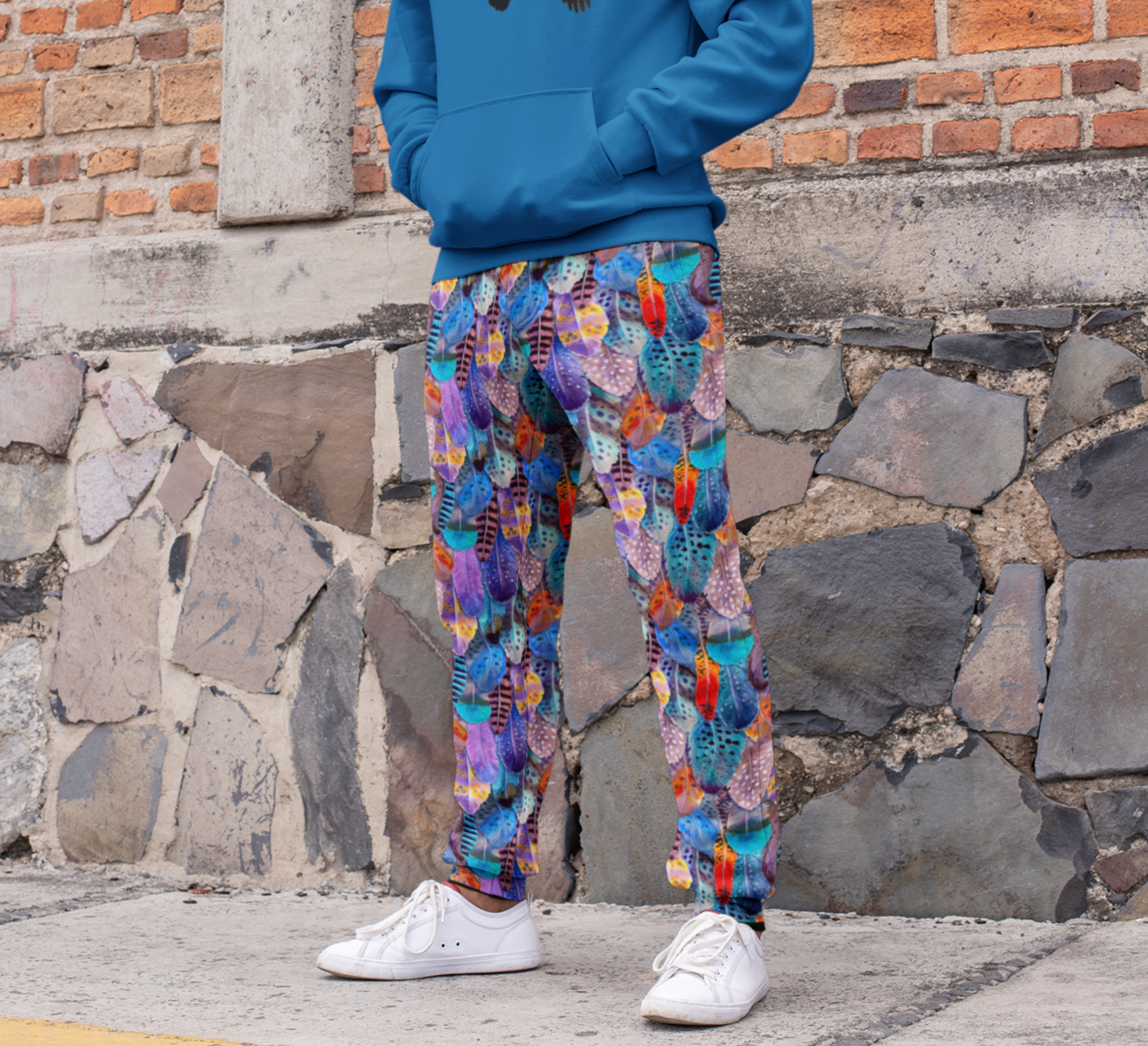 Colorful Feathers Print Men's Slim Fit Joggers