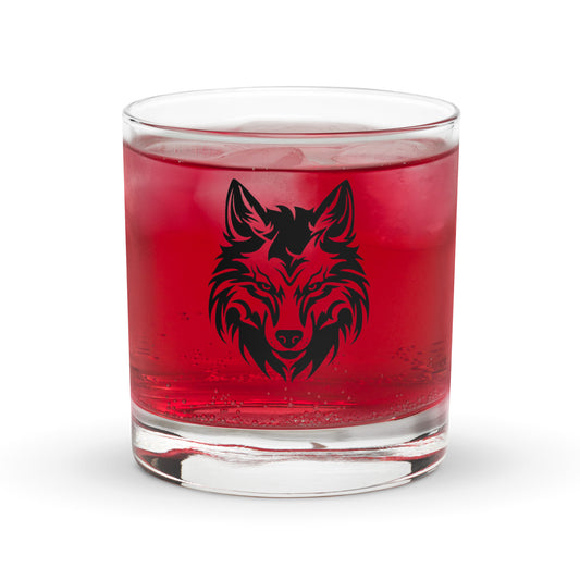 Tribal Wolf Rocks Glass