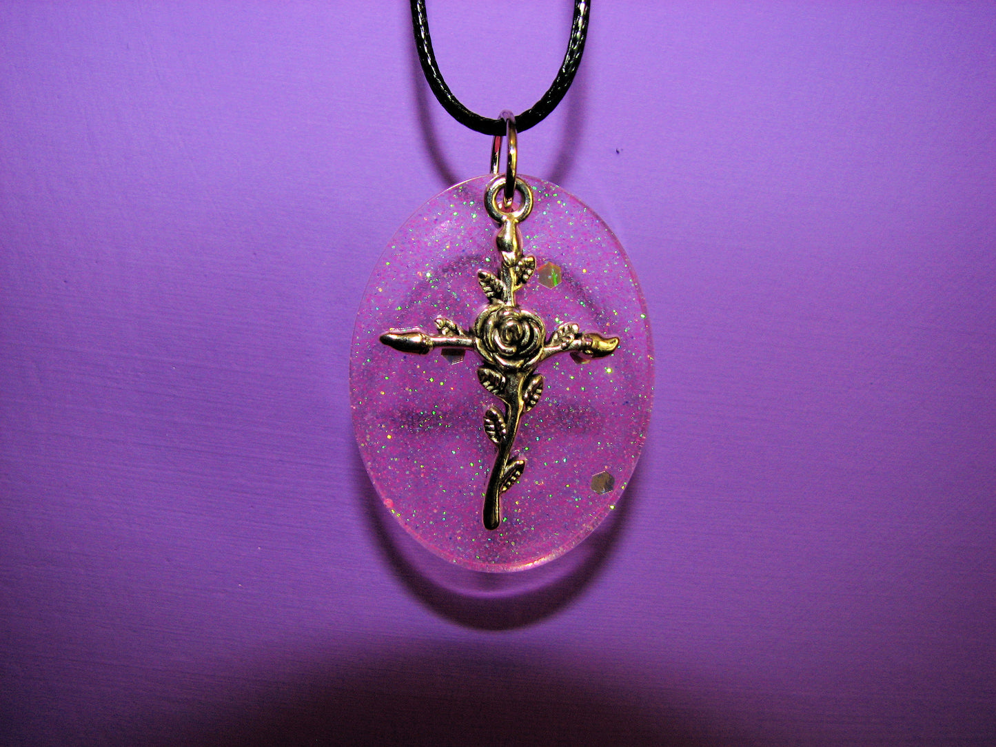 Rose Cross Resin and Charm Necklace