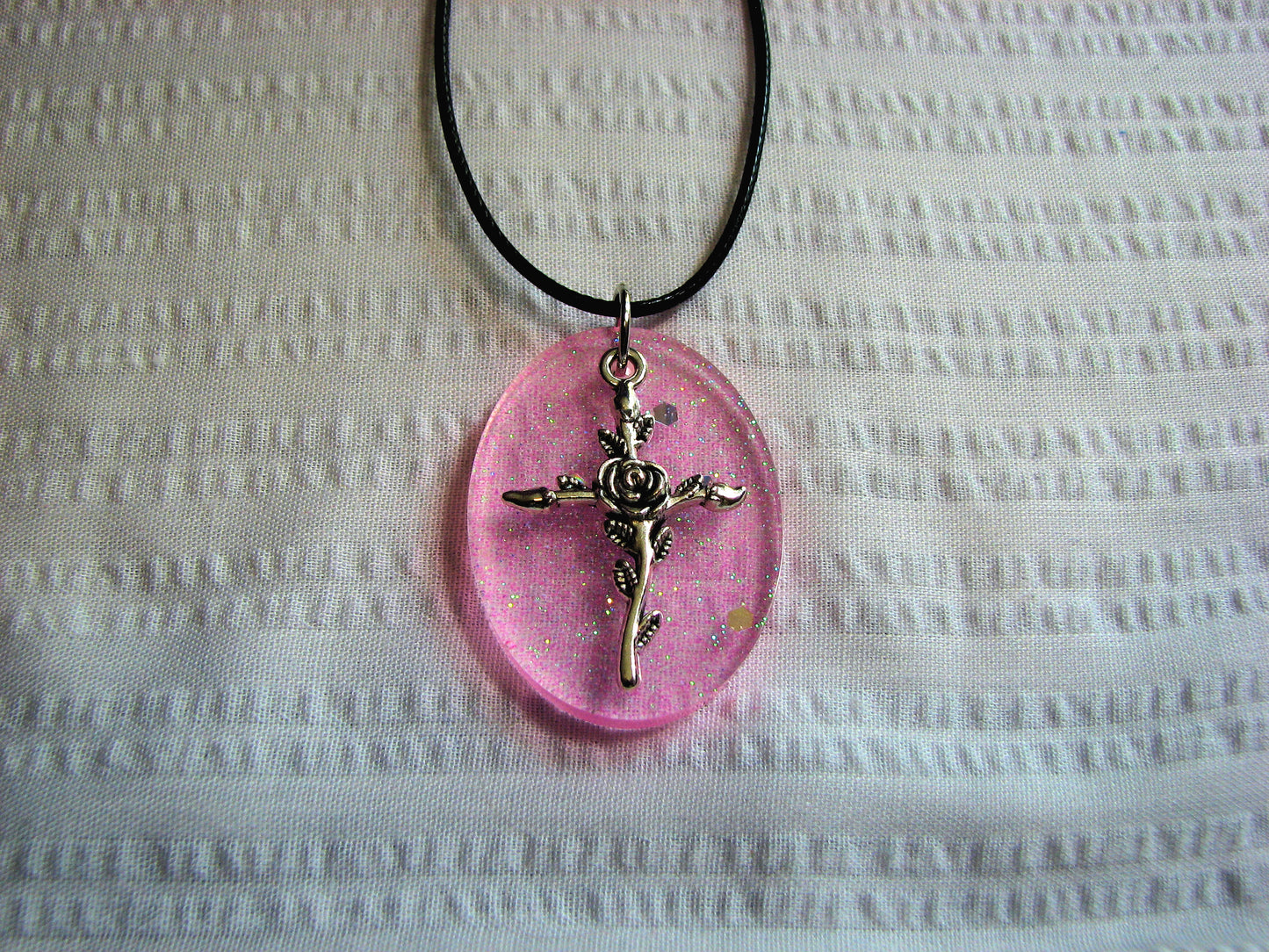 Rose Cross Resin and Charm Necklace