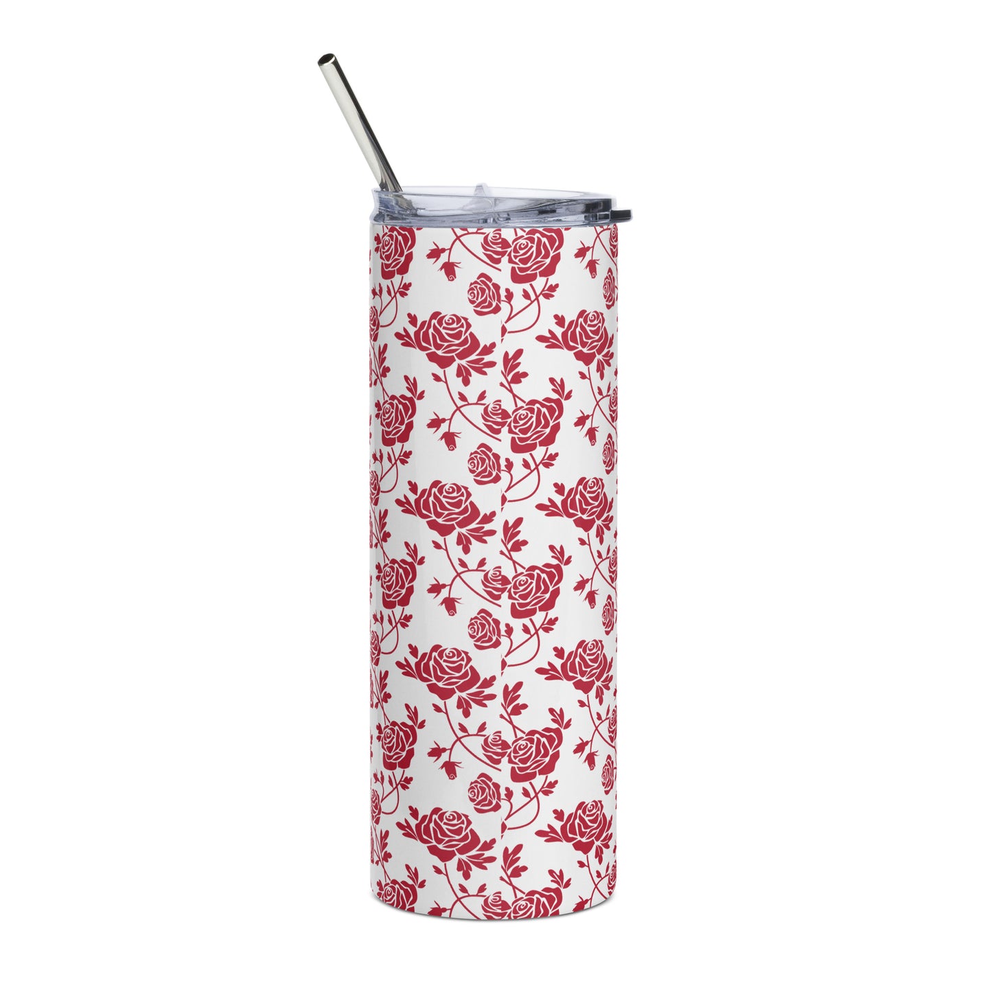 Red Roses on White Stainless Steel Tumbler