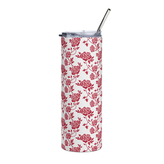 Red Roses on White Stainless Steel Tumbler