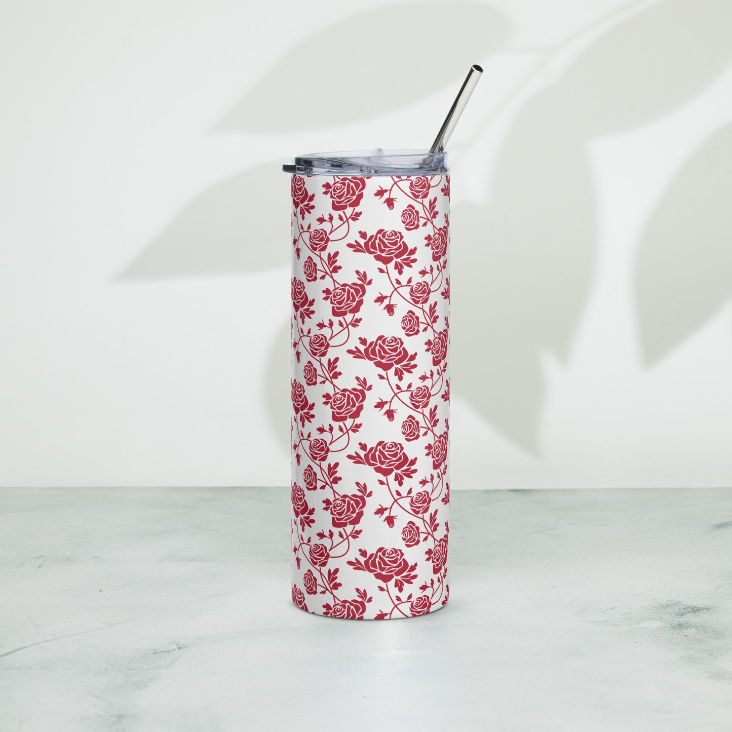 Red Roses on White Stainless Steel Tumbler