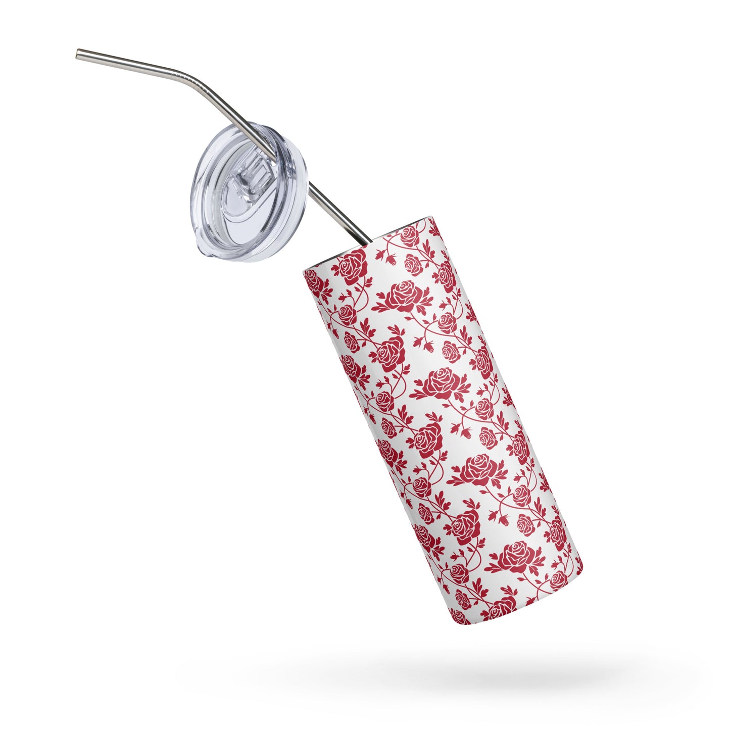 Red Roses on White Stainless Steel Tumbler