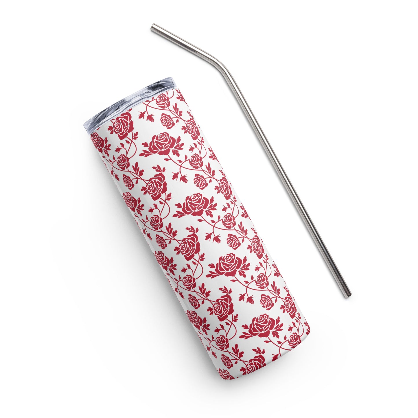 Red Roses on White Stainless Steel Tumbler