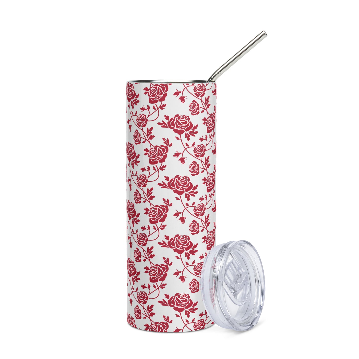 Red Roses on White Stainless Steel Tumbler