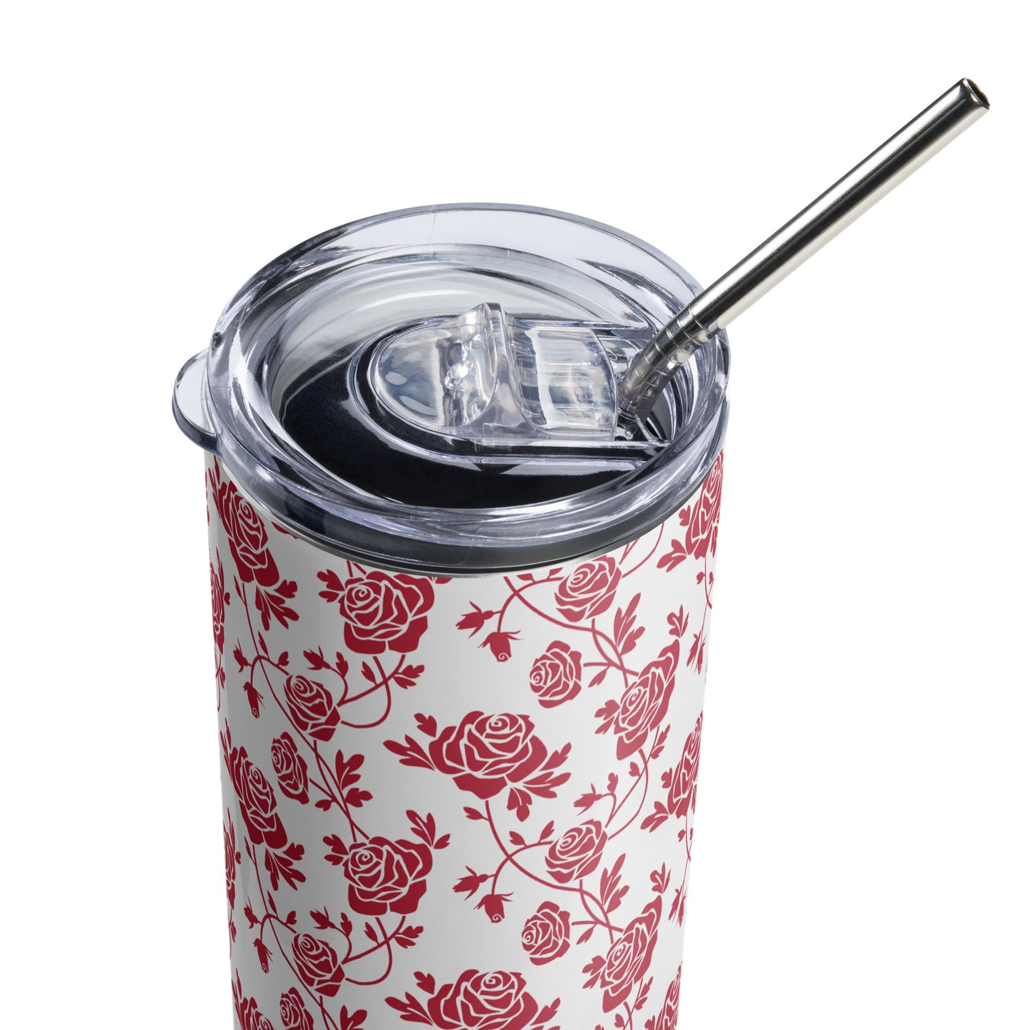 Red Roses on White Stainless Steel Tumbler