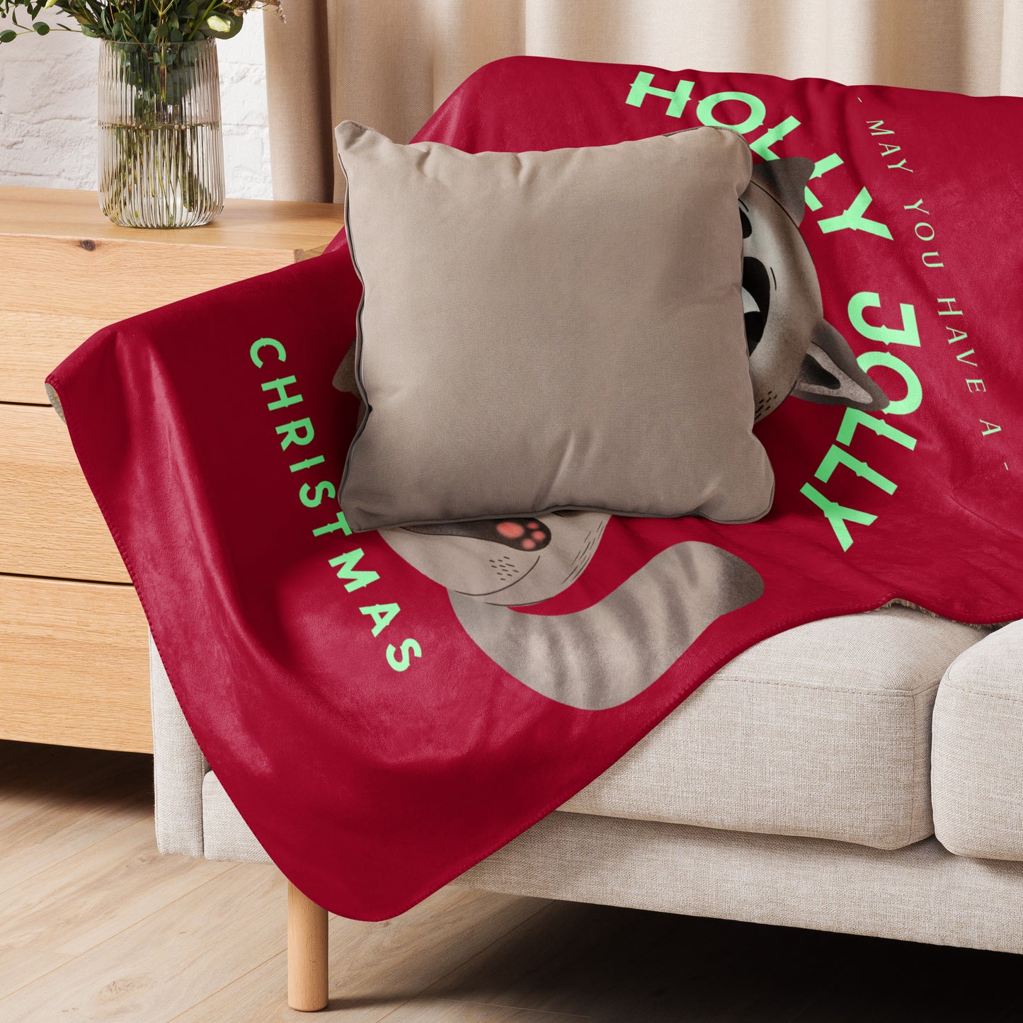 Holly Jolly Raccoon Sherpa Blanket