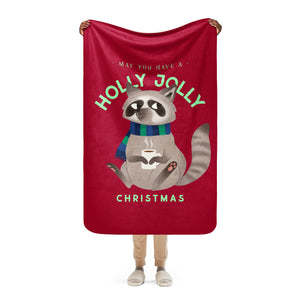 Holly Jolly Raccoon Sherpa Blanket