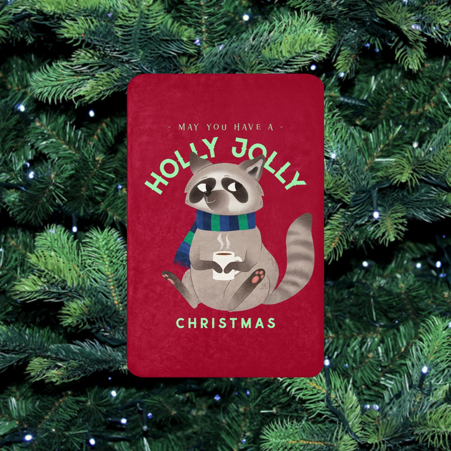 Holly Jolly Raccoon Sherpa Blanket