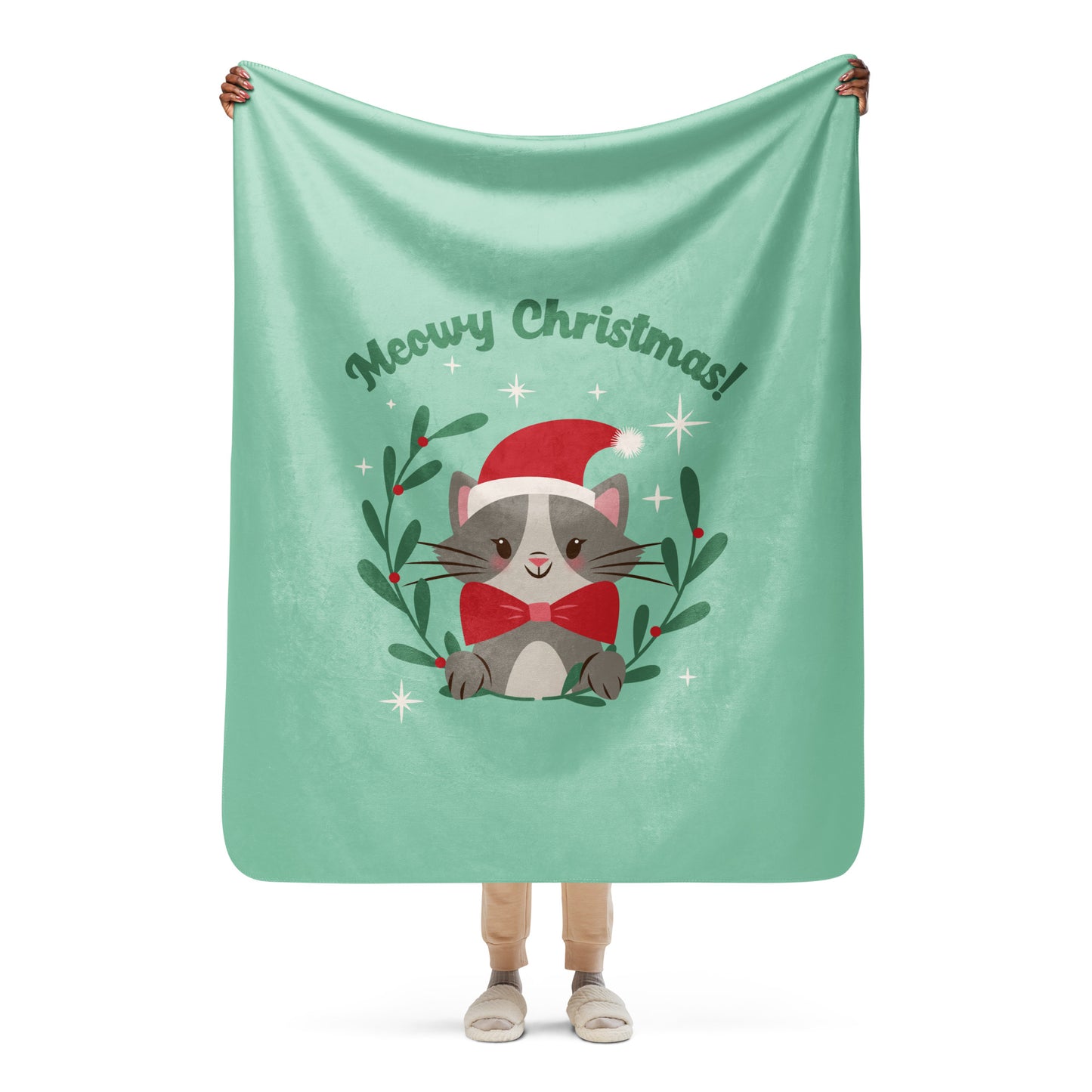 Meowy Christmas Sherpa Blanket