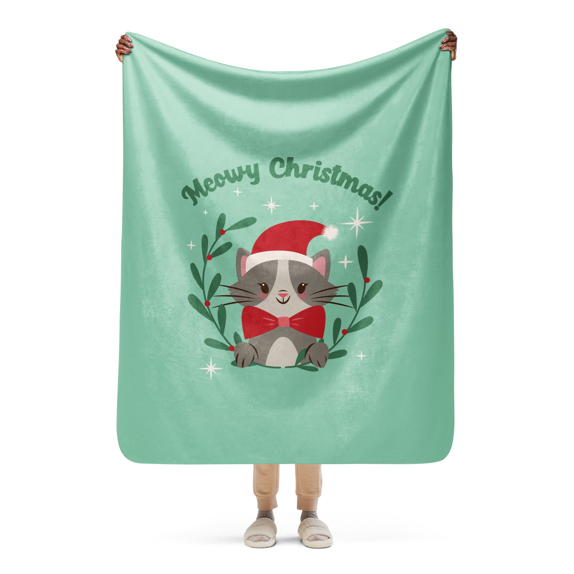 Meowy Christmas Sherpa Blanket