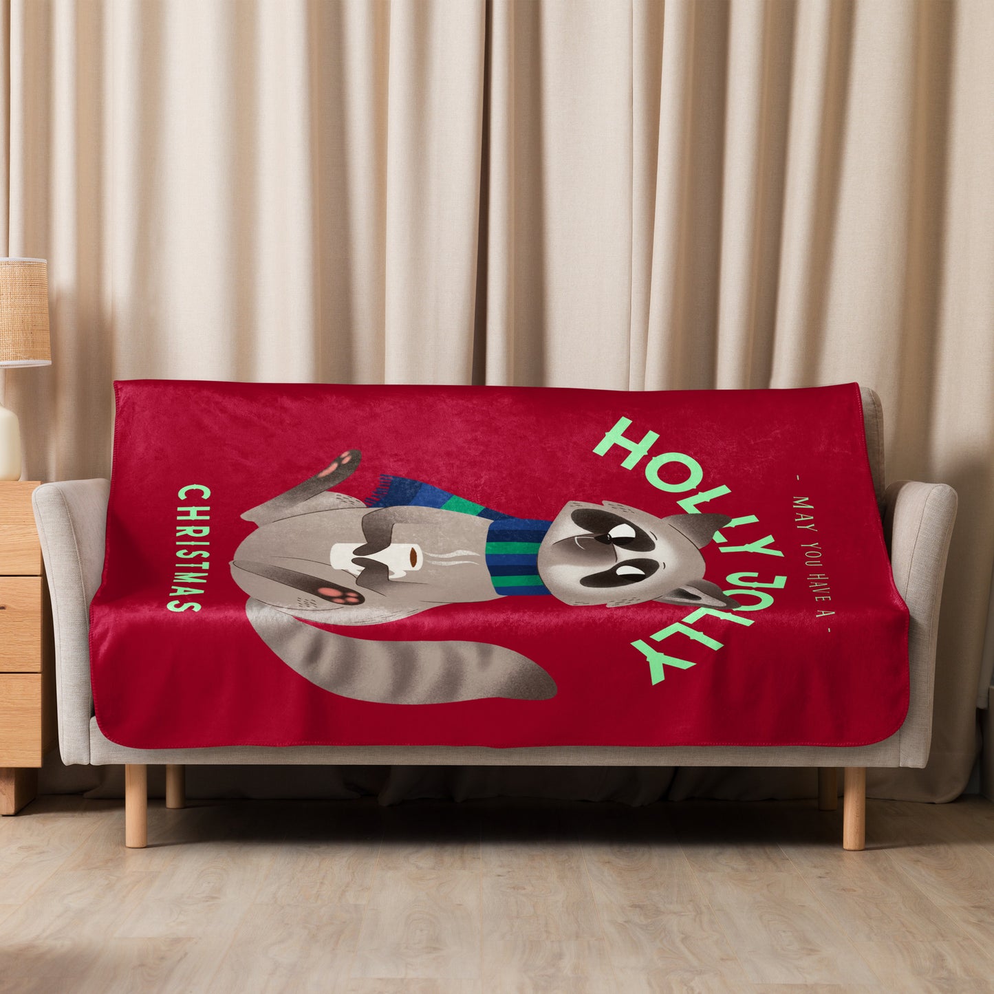 Holly Jolly Raccoon Sherpa Blanket