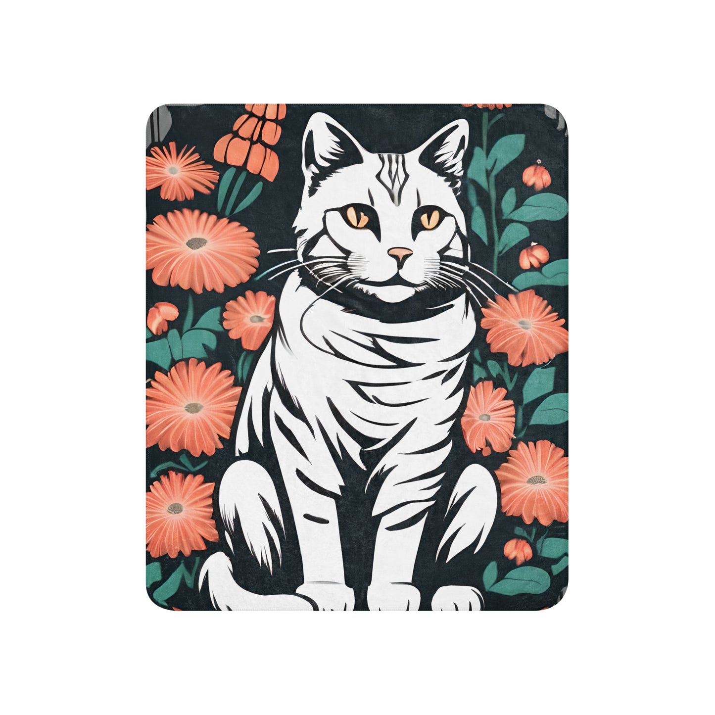 Tabby Cat Sitting Amid the Flowers Sherpa Blanket