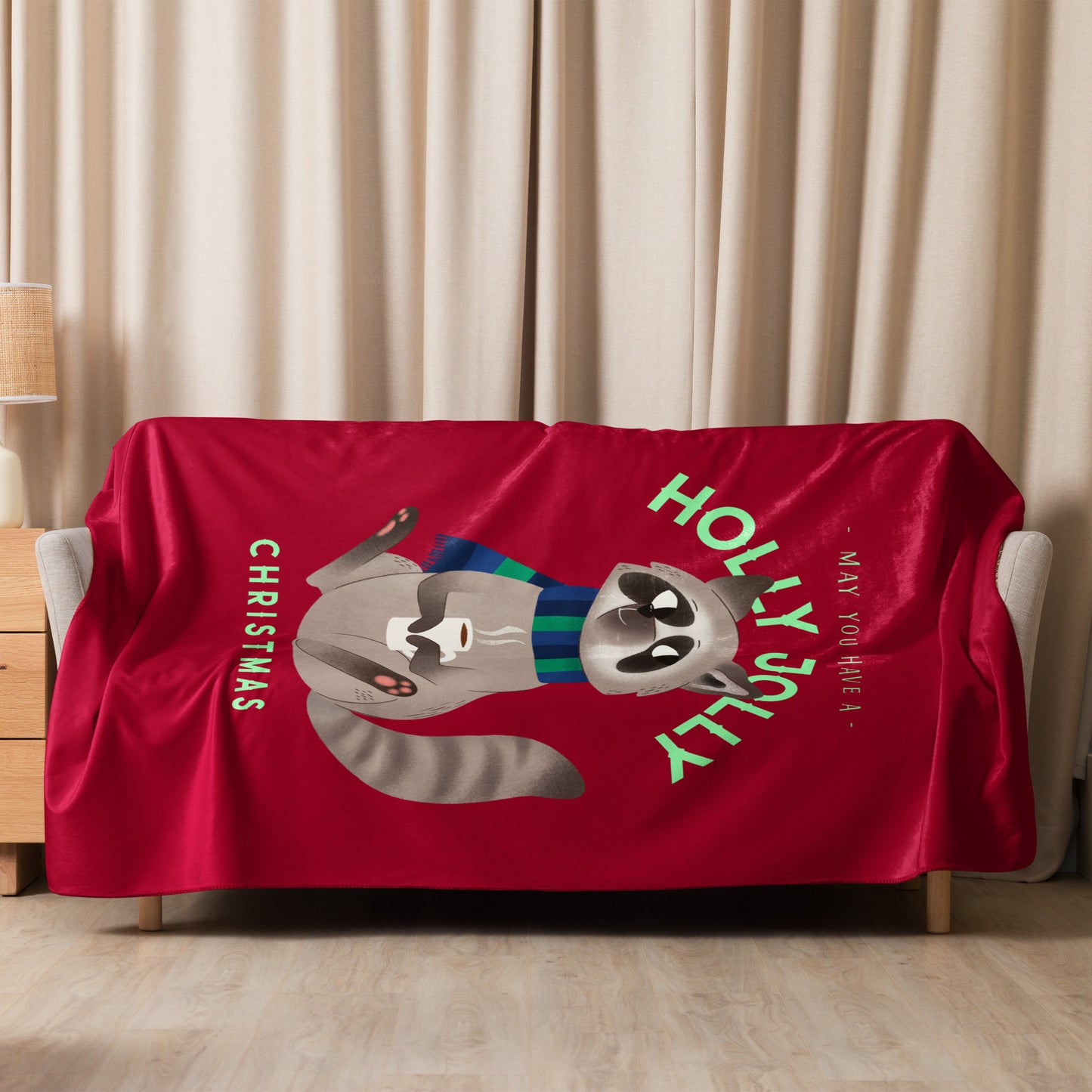 Holly Jolly Raccoon Sherpa Blanket