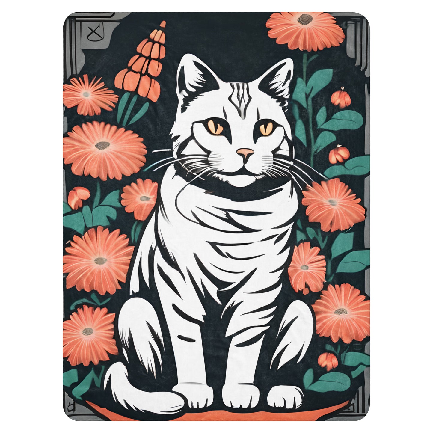 Tabby Cat Sitting Amid the Flowers Sherpa Blanket