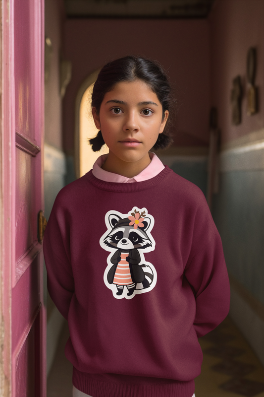 Raccoon Girl Youth Crewneck Sweatshirt