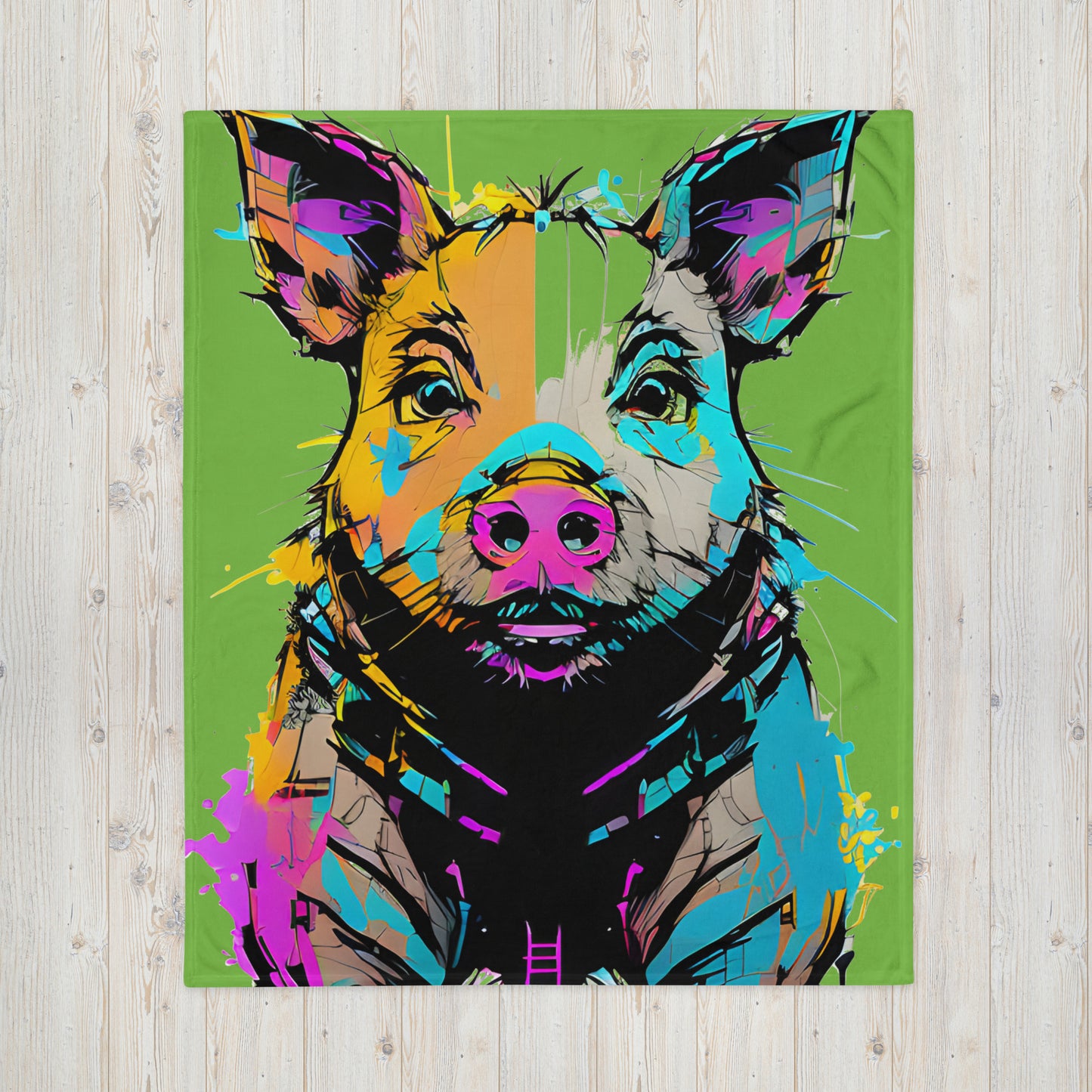 Graffiti Inkpunk Pig Throw Blanket