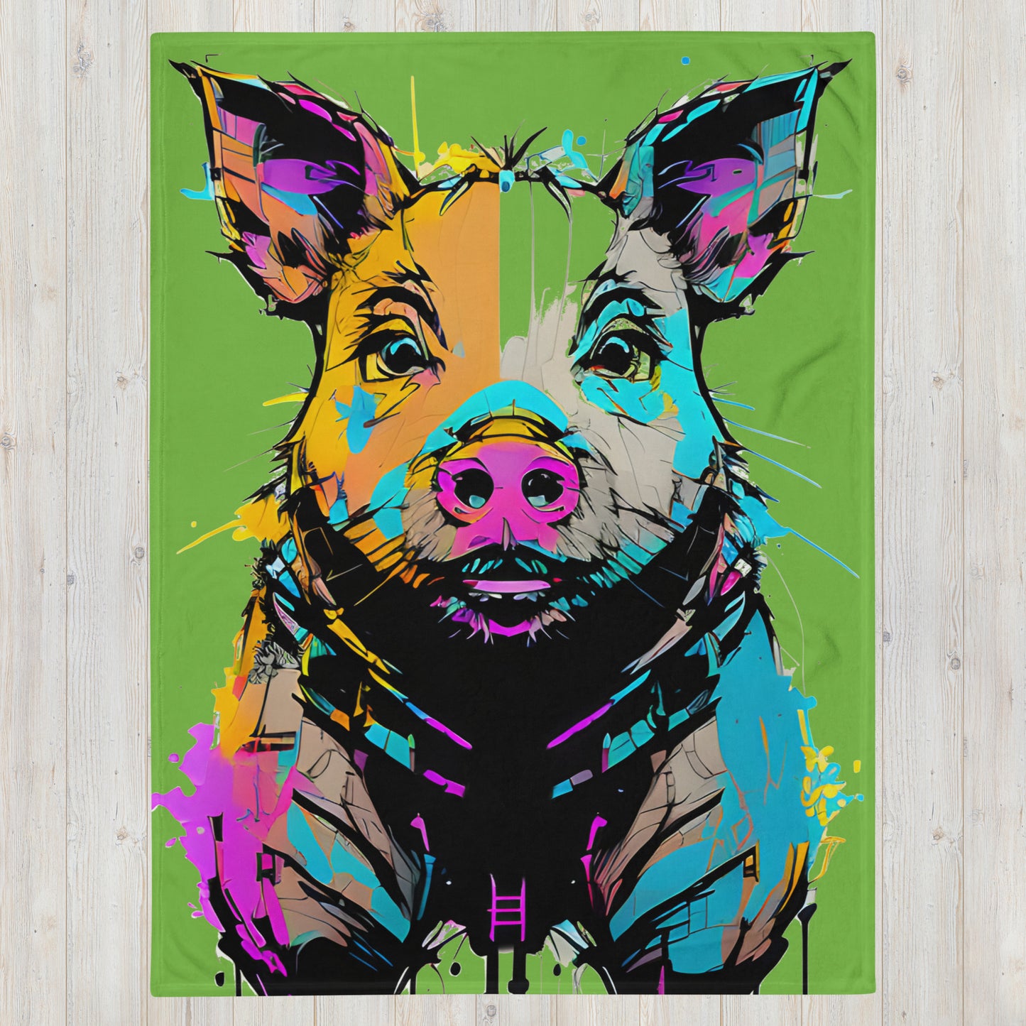 Graffiti Inkpunk Pig Throw Blanket