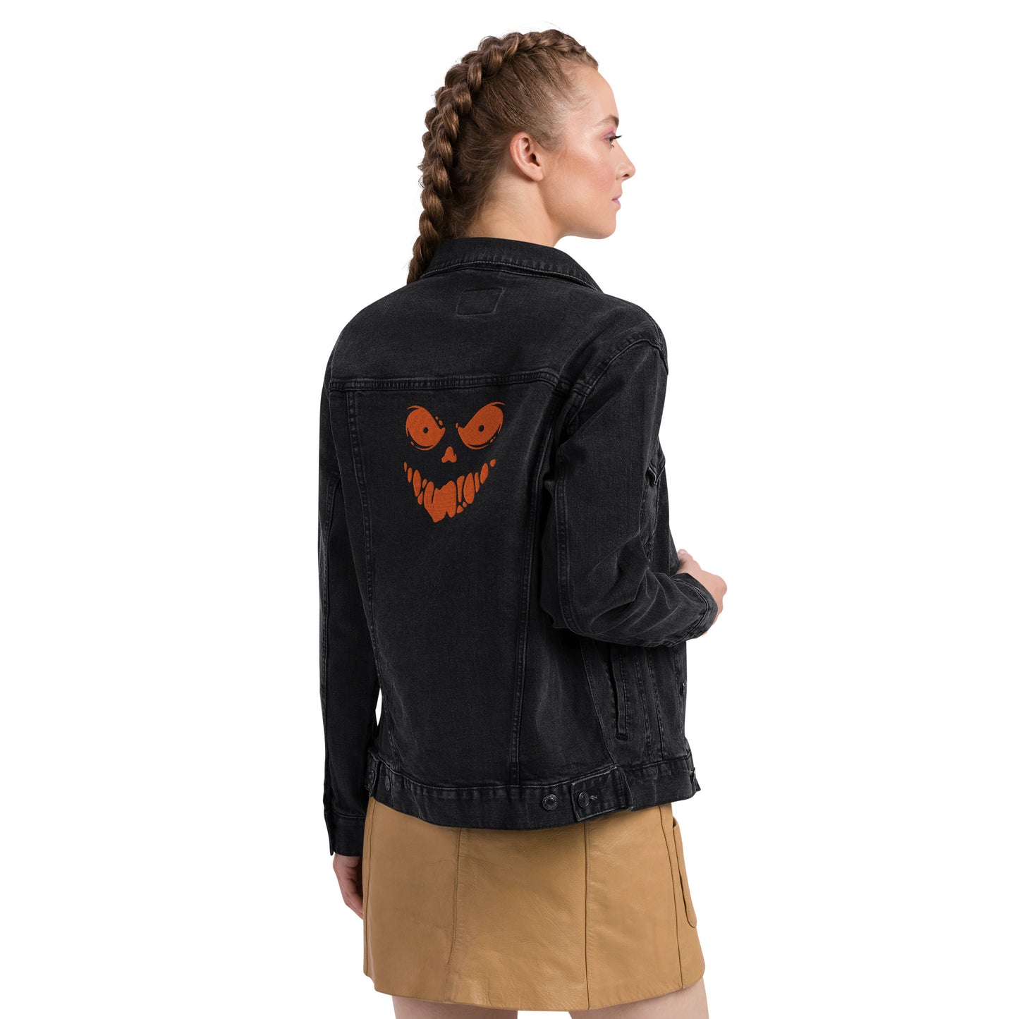 Spooky Ghost Face Embroidered Unisex Denim Jacket