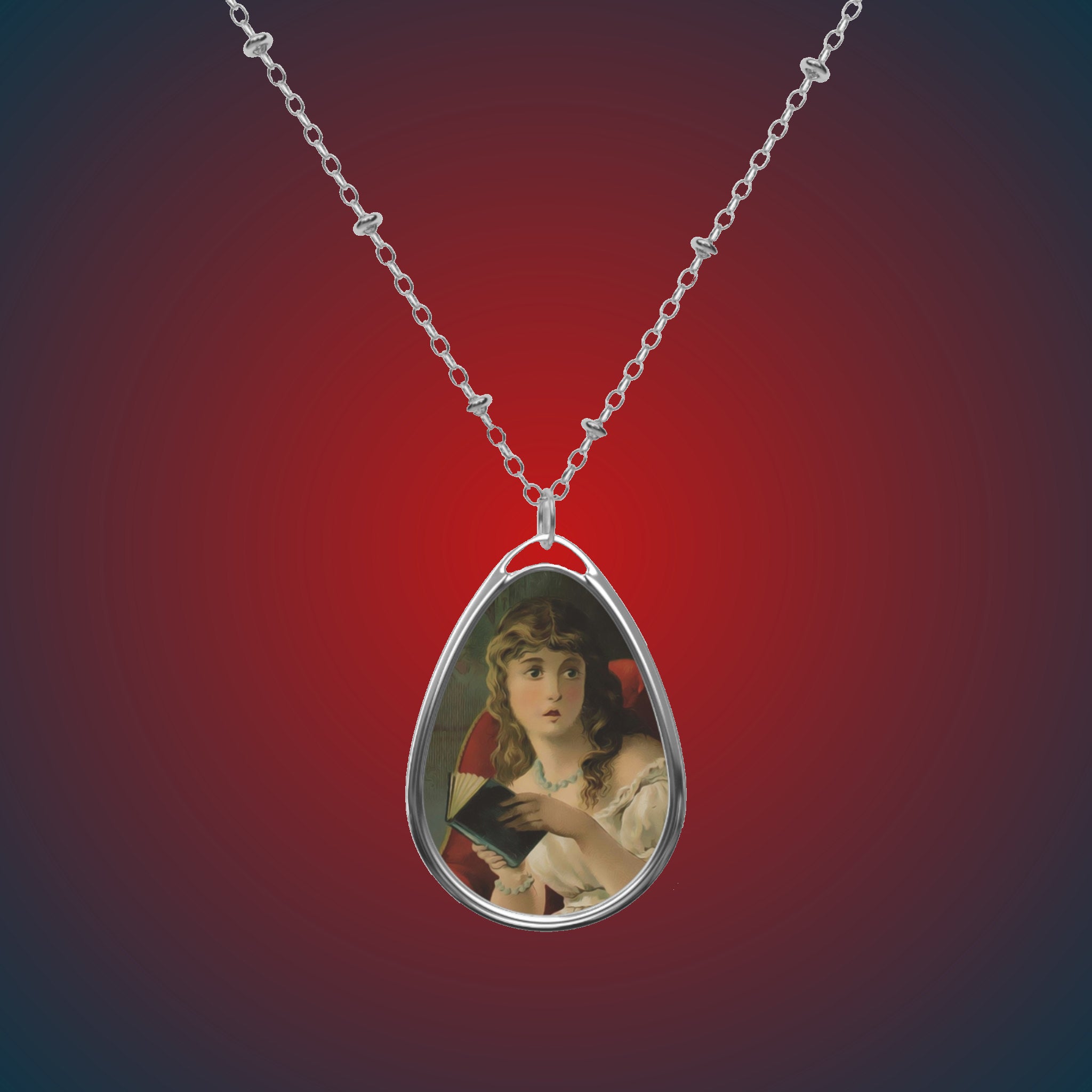 Victorian Girl Startled While Reading Necklace