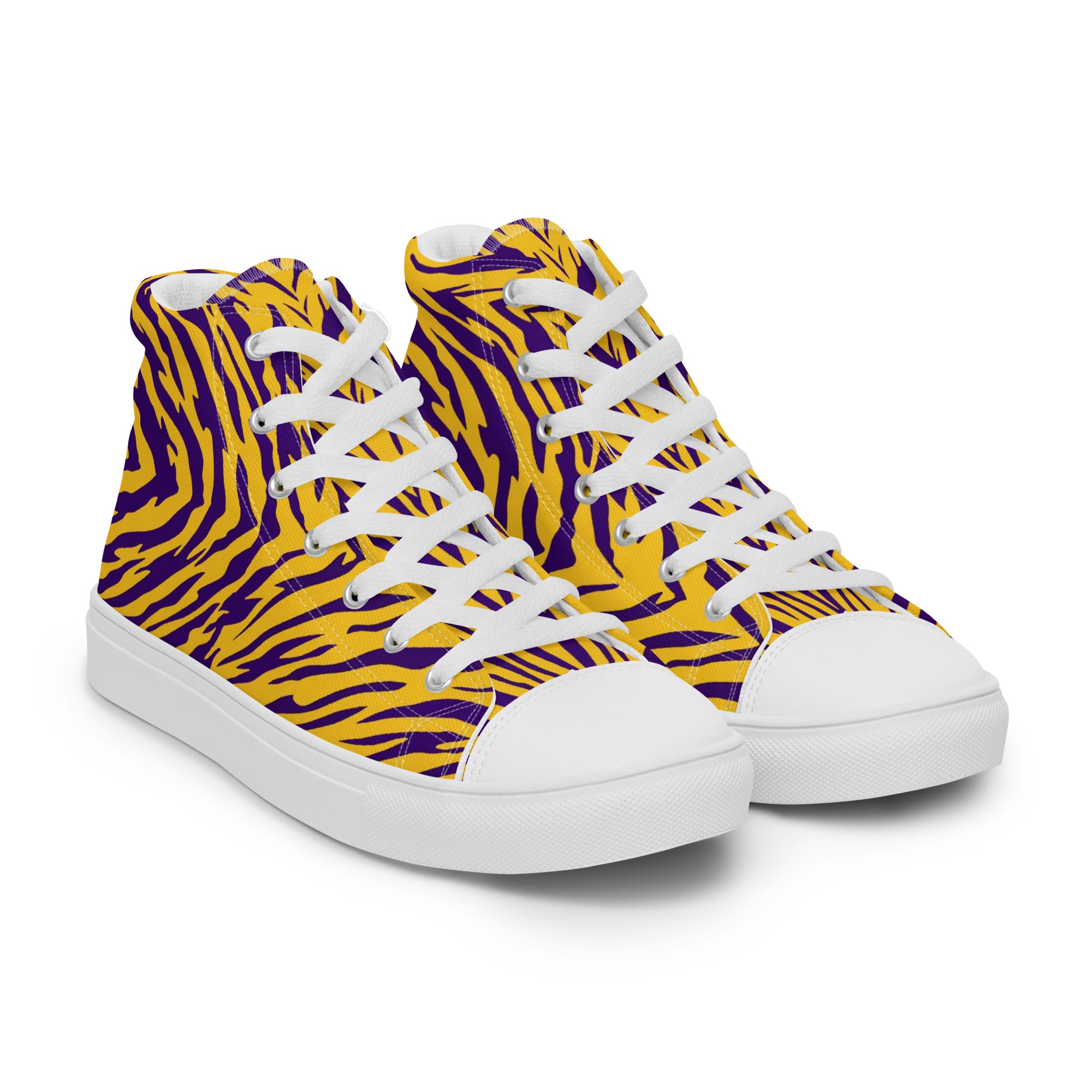 Purple and Gold Women’s High Top Canvas Shoes