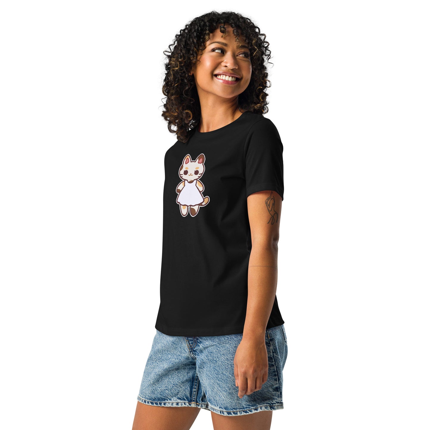 Kawaii Calico Cat in a Sun Dress Women's Relaxed T-Shirt