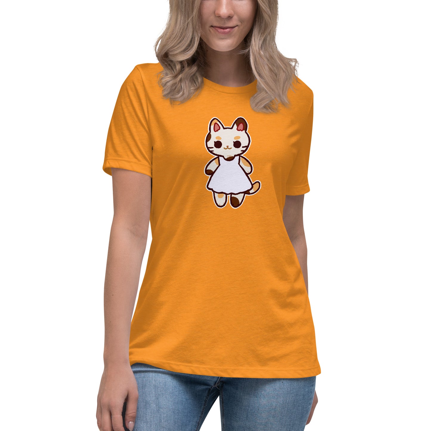 Kawaii Calico Cat in a Sun Dress Women's Relaxed T-Shirt