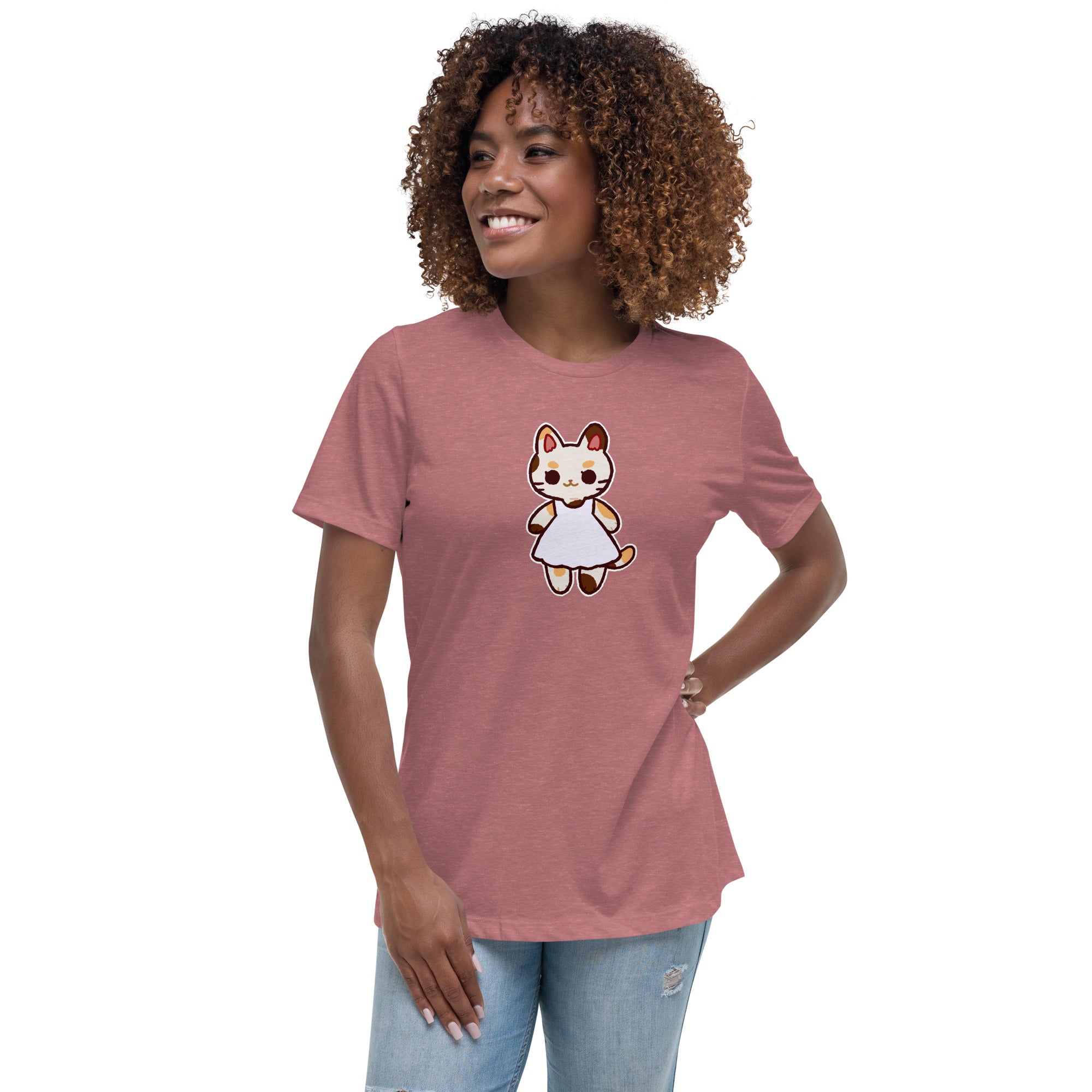 Kawaii Calico Cat in a Sun Dress Women's Relaxed T-Shirt