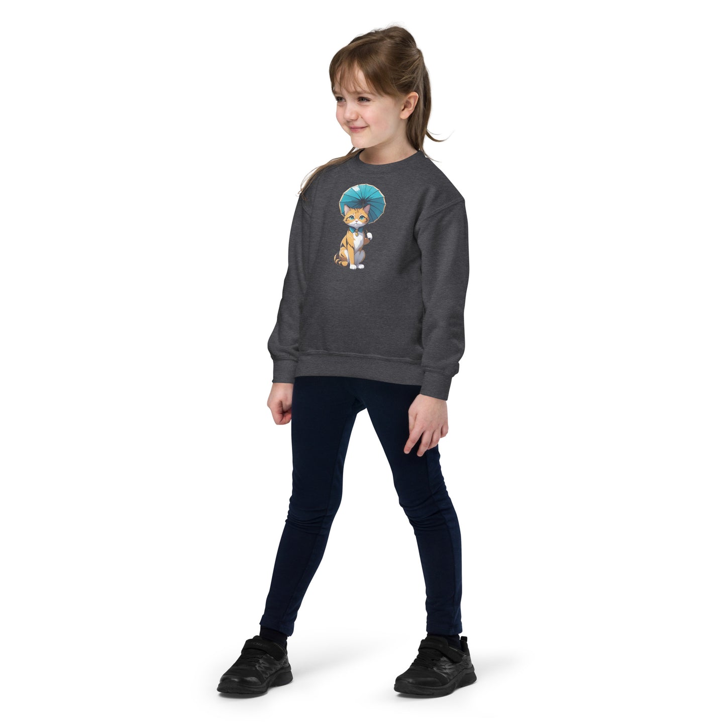 Kitten with a Parasol Youth Crewneck Sweatshirt