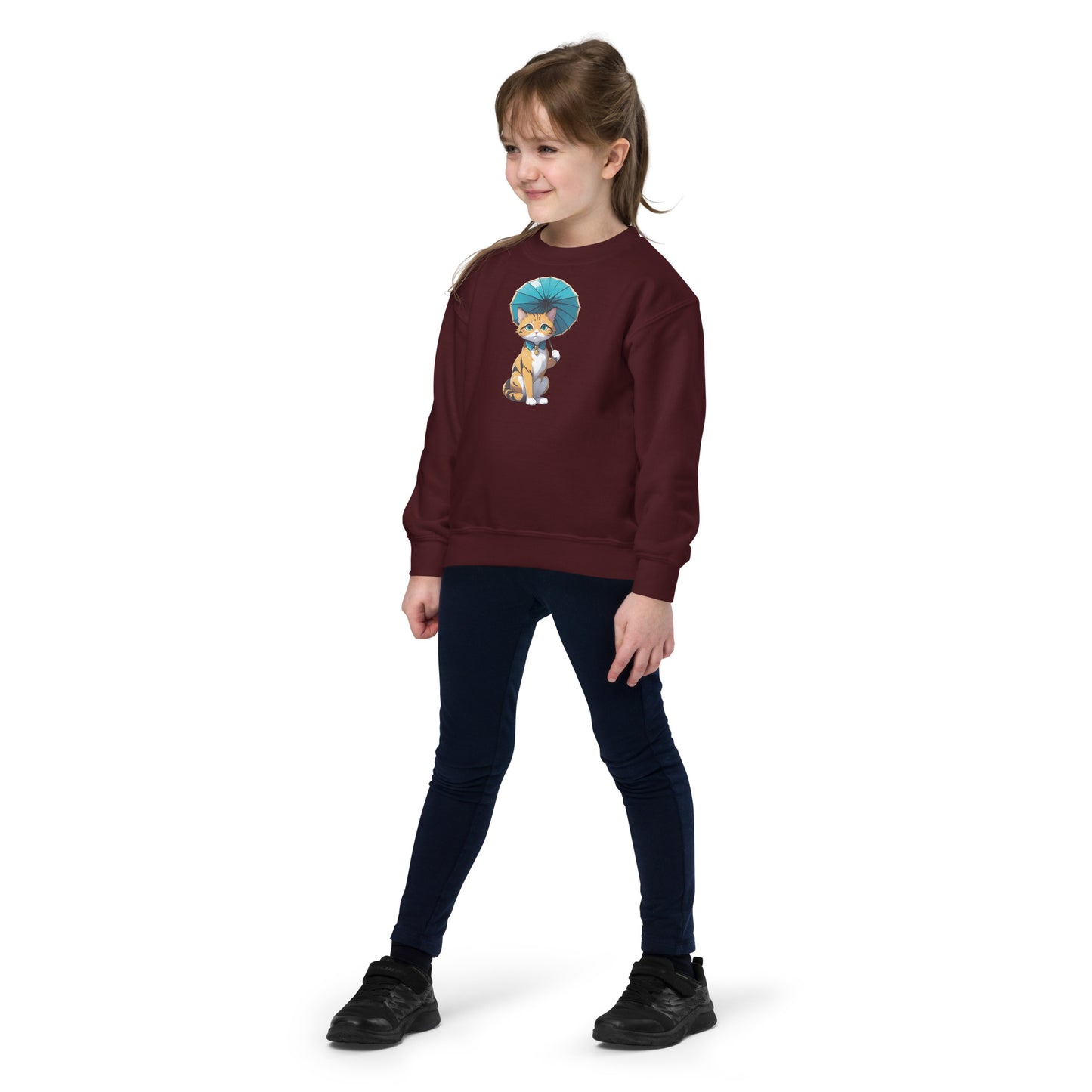 Kitten with a Parasol Youth Crewneck Sweatshirt