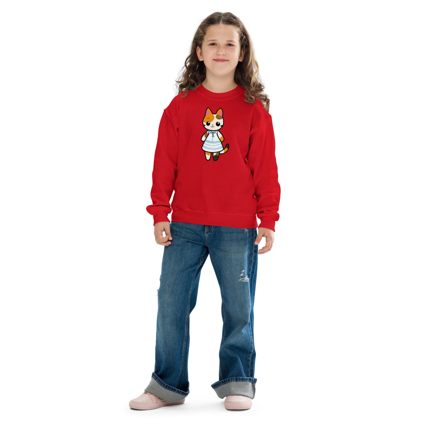 Calico Cat in Sun Dress Youth Crewneck Sweatshirt