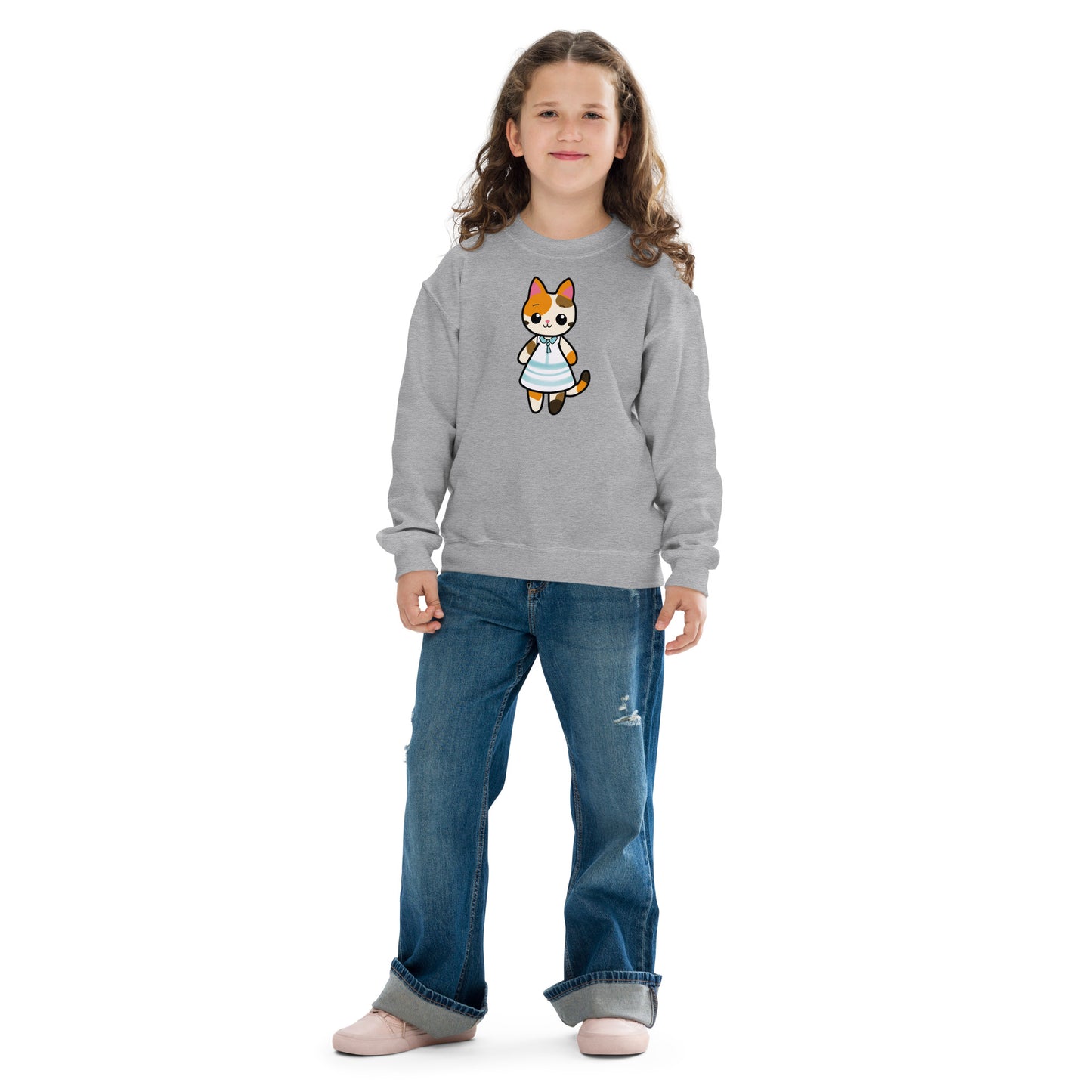 Calico Cat in Sun Dress Youth Crewneck Sweatshirt