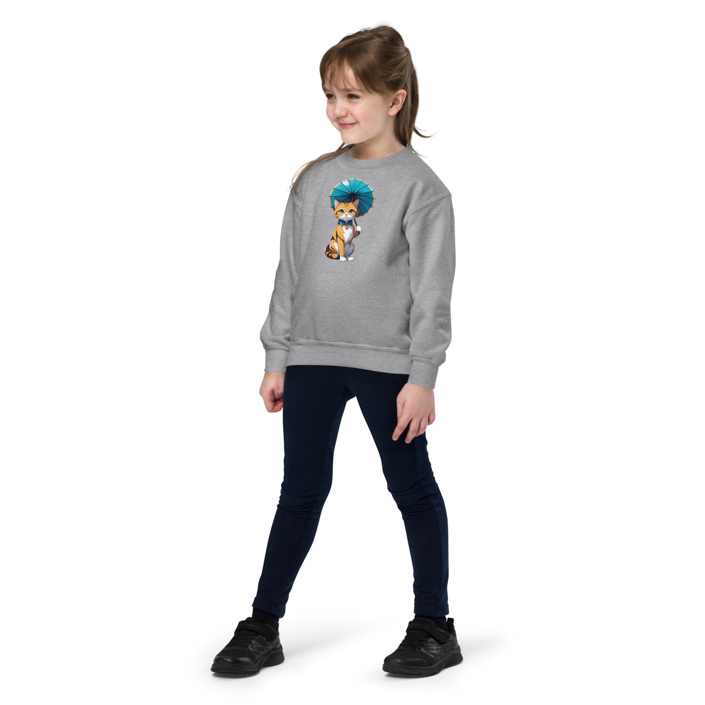 Kitten with a Parasol Youth Crewneck Sweatshirt