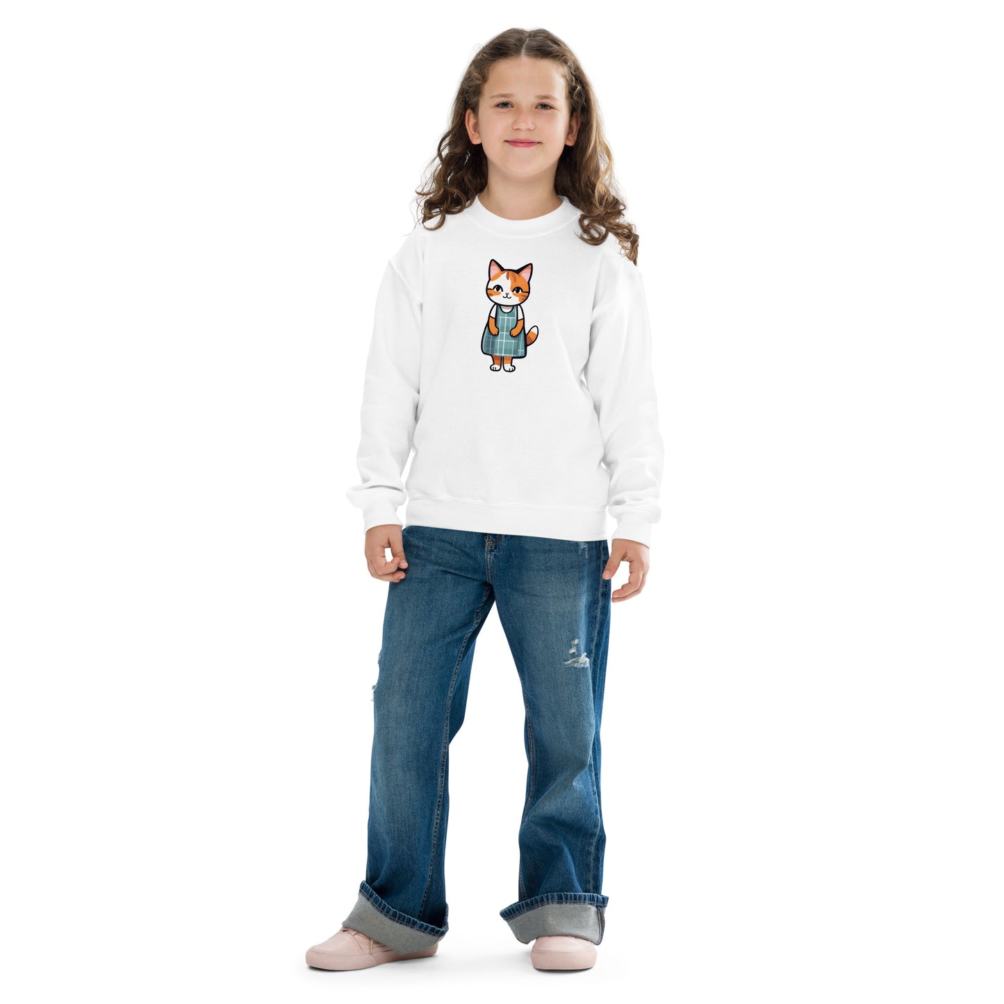 Cat in an Apron Dress Youth Crewneck Sweatshirt