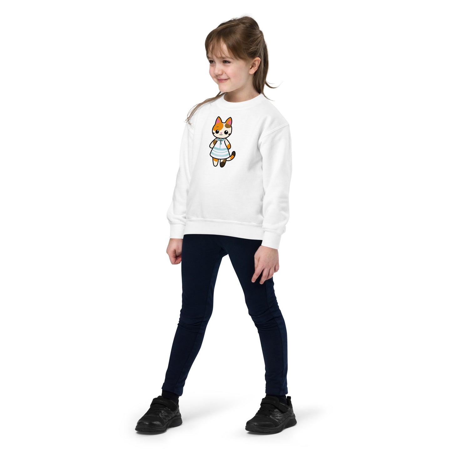 Calico Cat in Sun Dress Youth Crewneck Sweatshirt