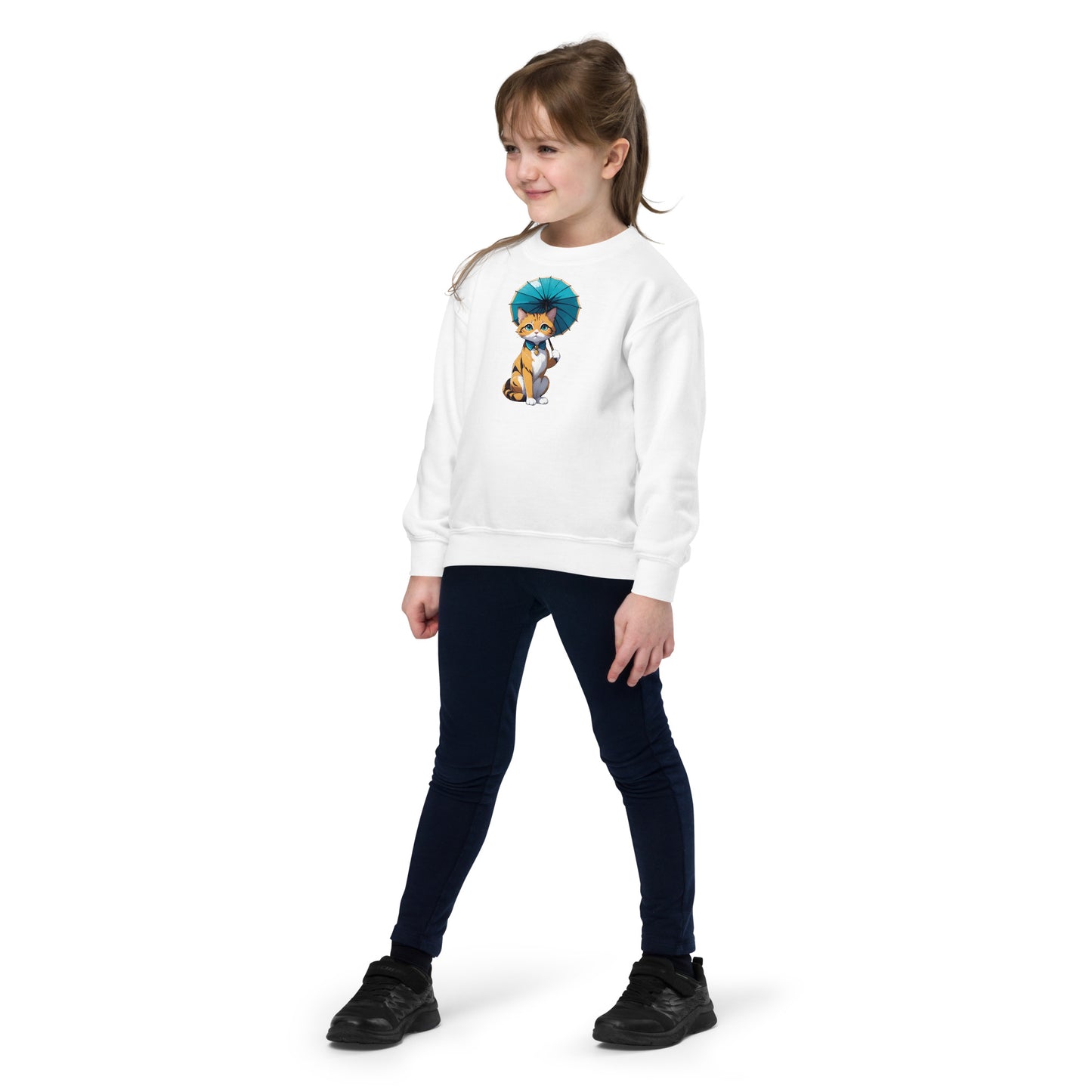 Kitten with a Parasol Youth Crewneck Sweatshirt