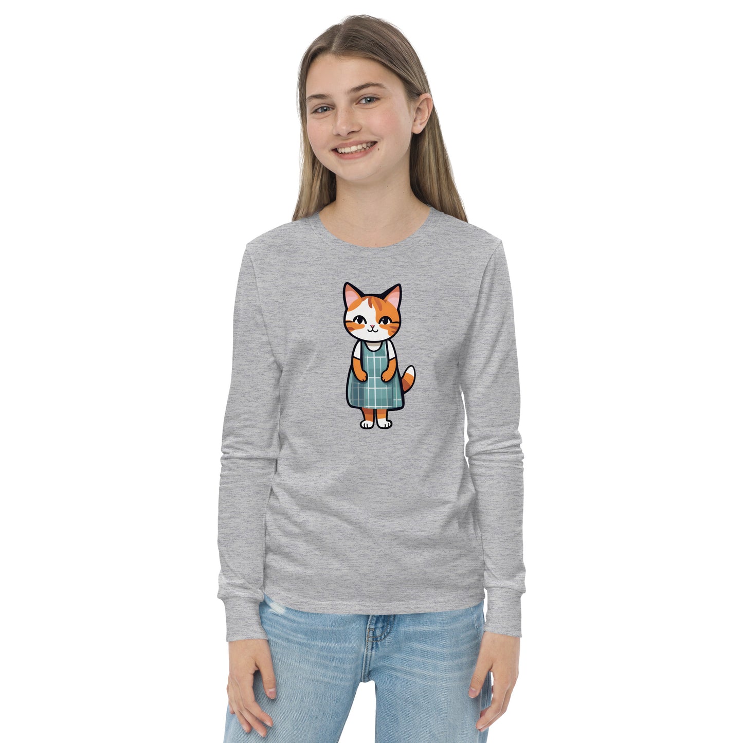 Cat in an Apron Dress Youth Long Sleeve Tee