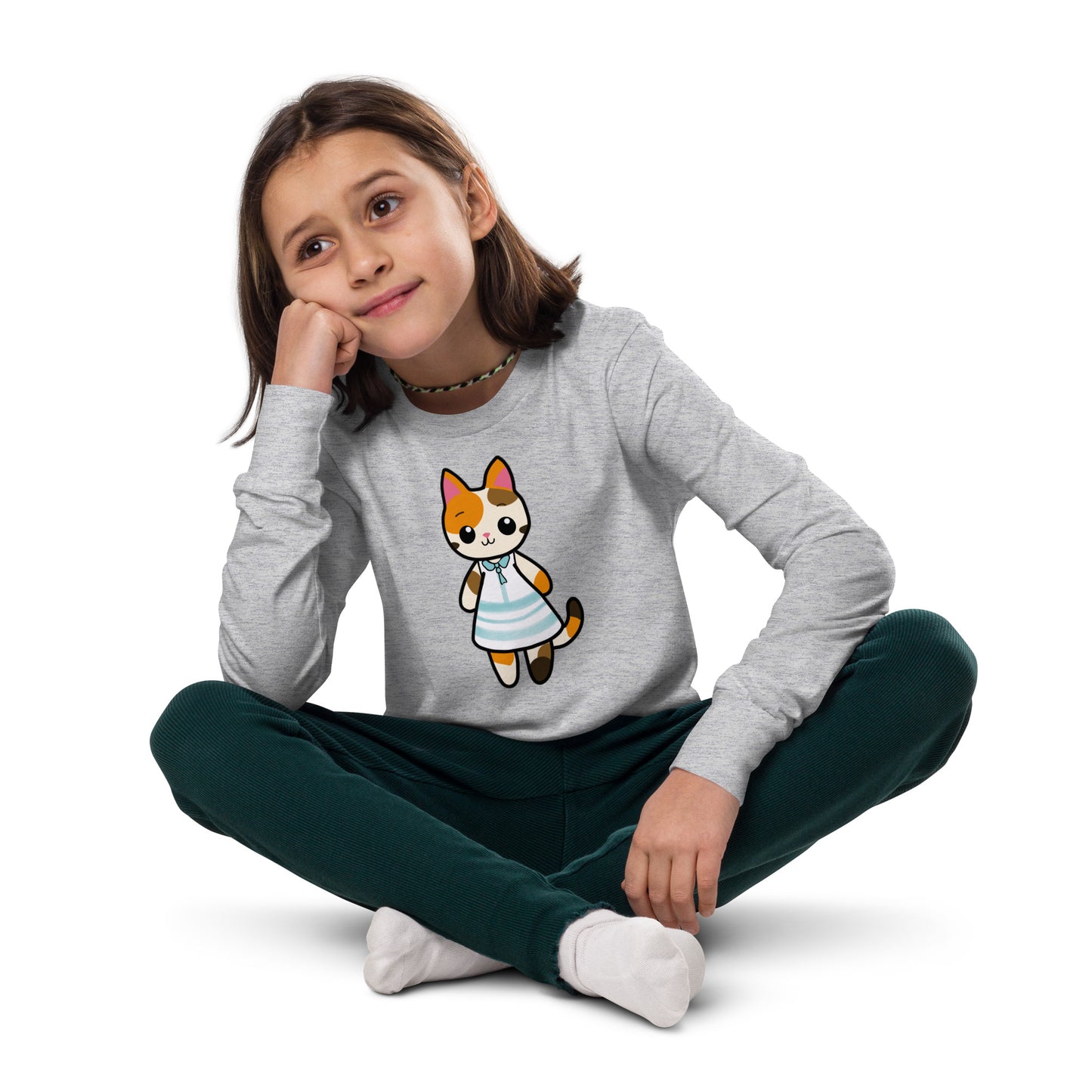 Calico Cat in a Sun Dress Youth Long Sleeve Tee