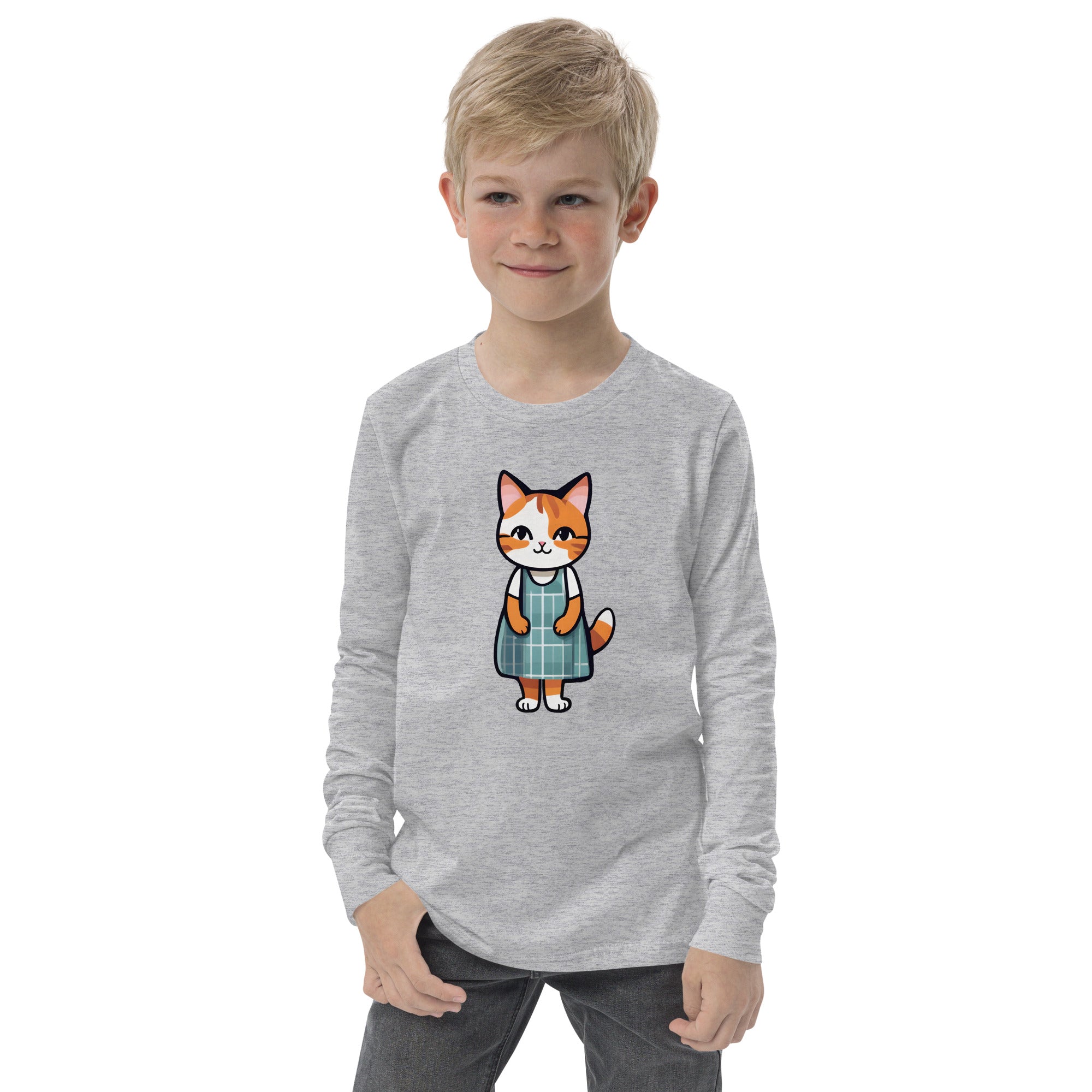 Cat in an Apron Dress Youth Long Sleeve Tee