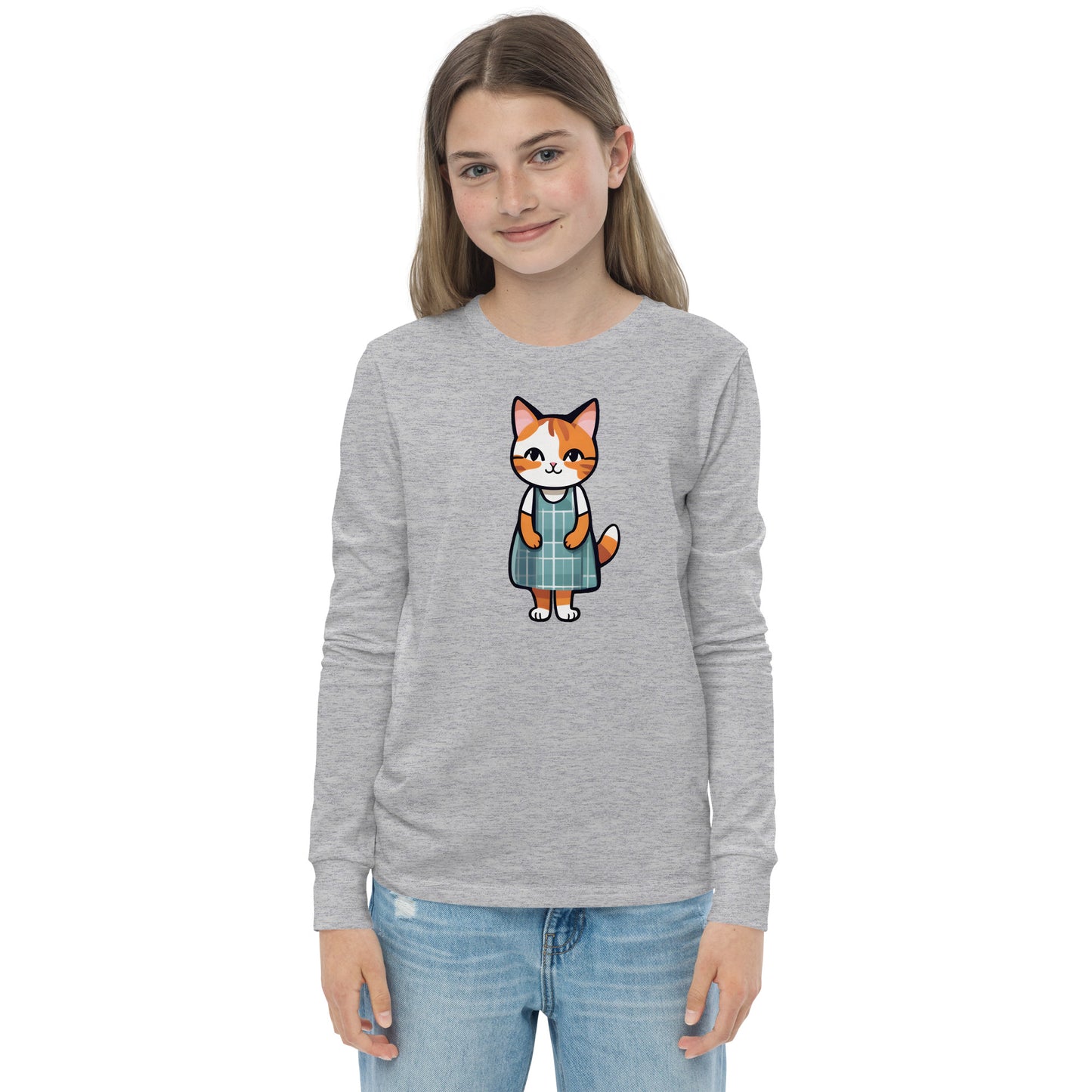 Cat in an Apron Dress Youth Long Sleeve Tee