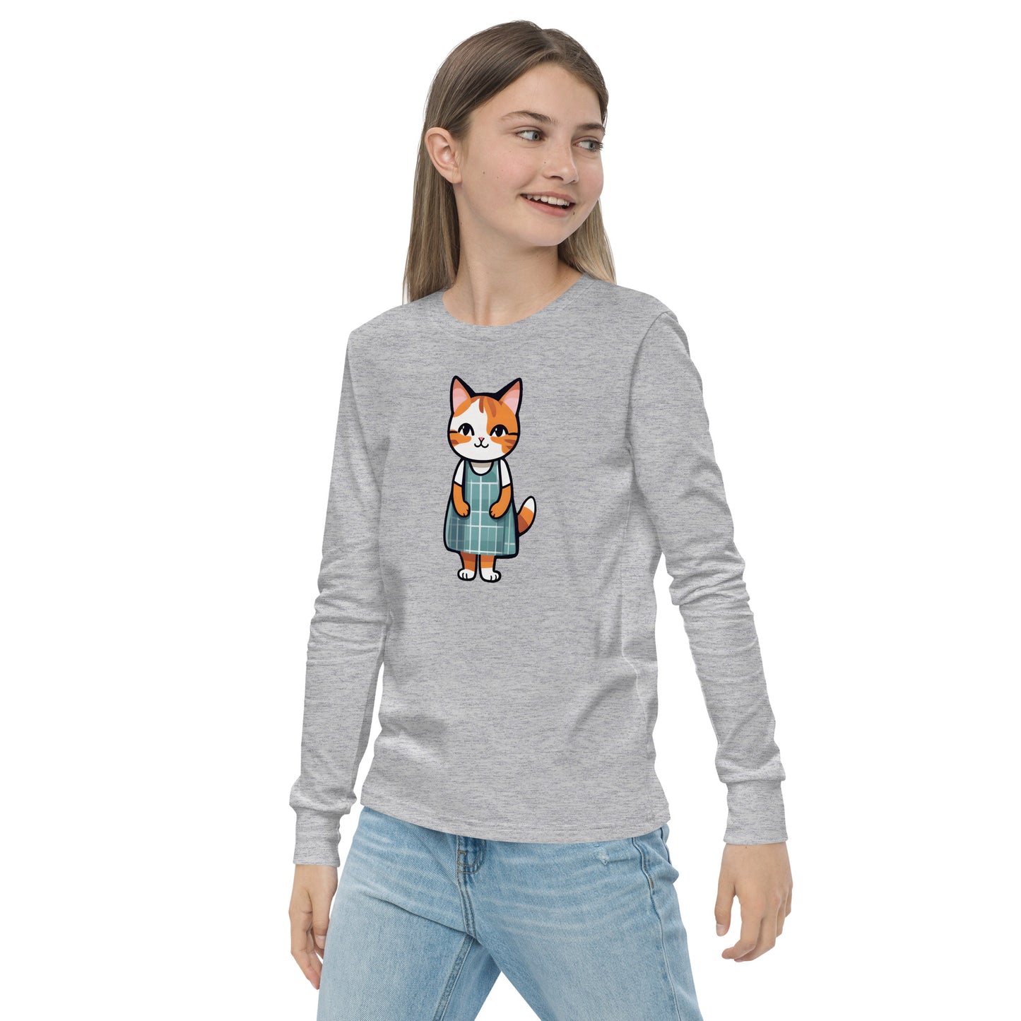 Cat in an Apron Dress Youth Long Sleeve Tee