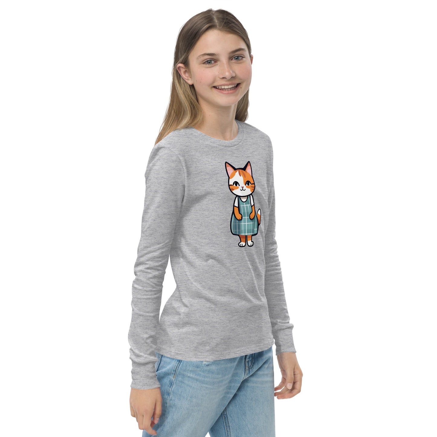 Cat in an Apron Dress Youth Long Sleeve Tee