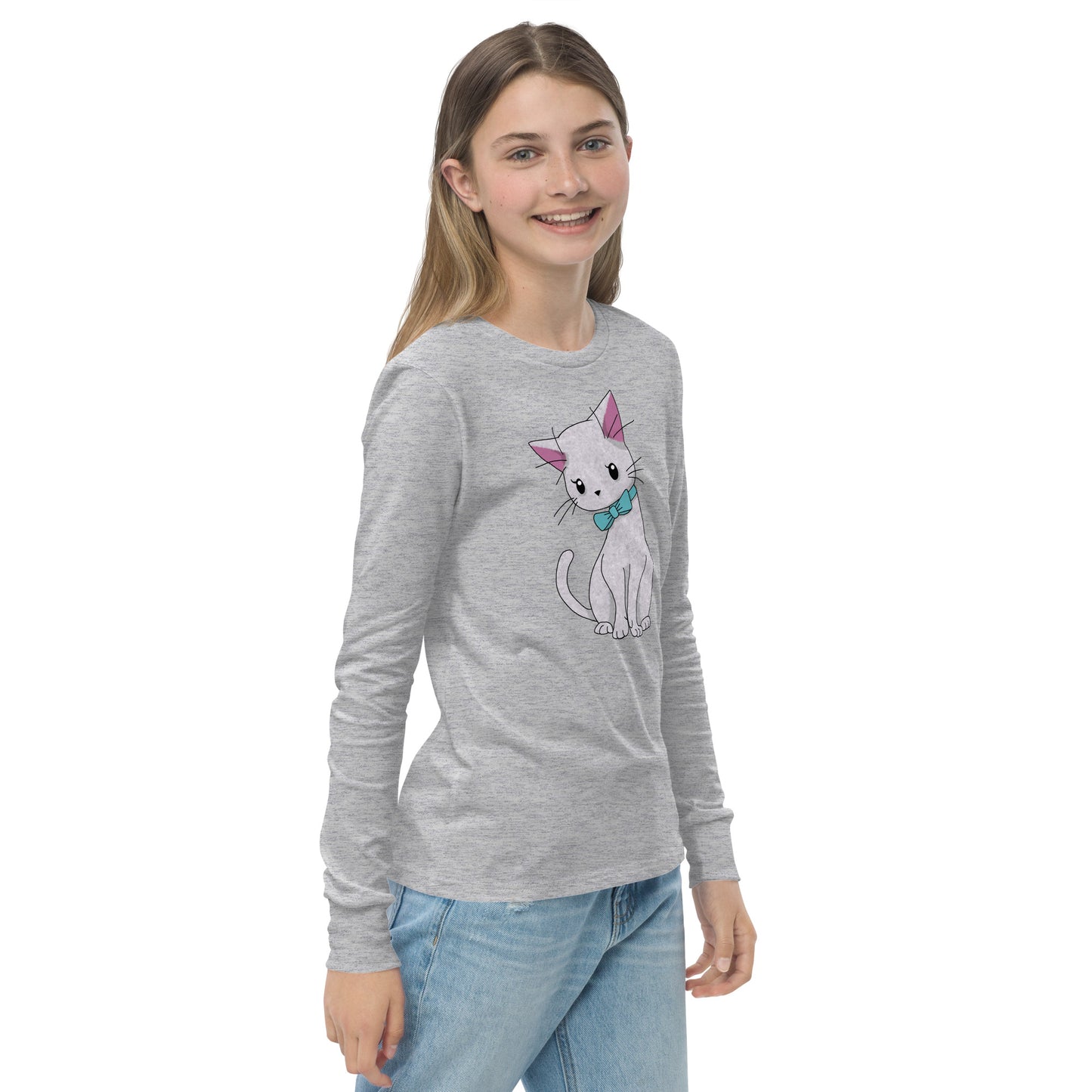 Cat with Bow Tie Youth Long Sleeve Tee