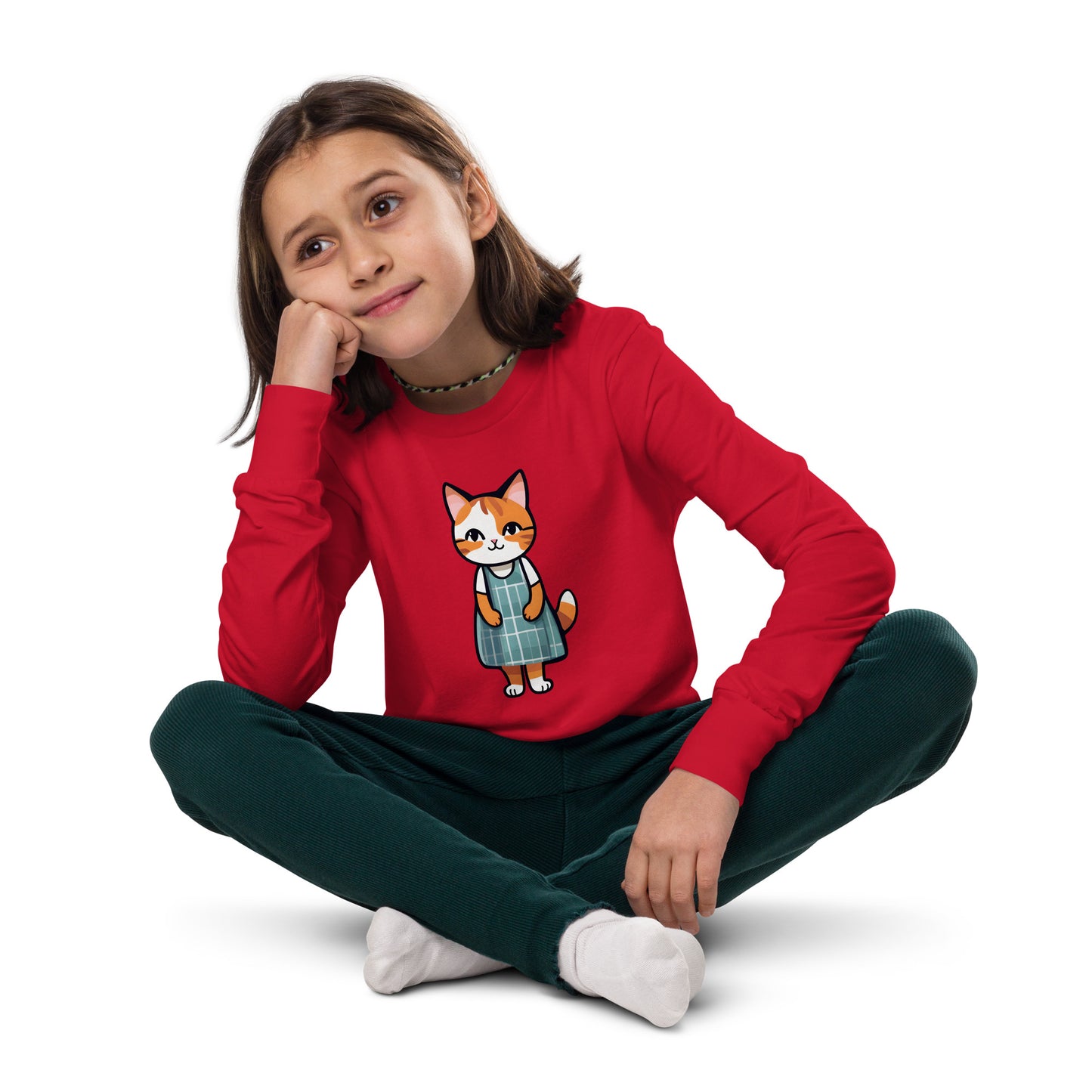 Cat in an Apron Dress Youth Long Sleeve Tee