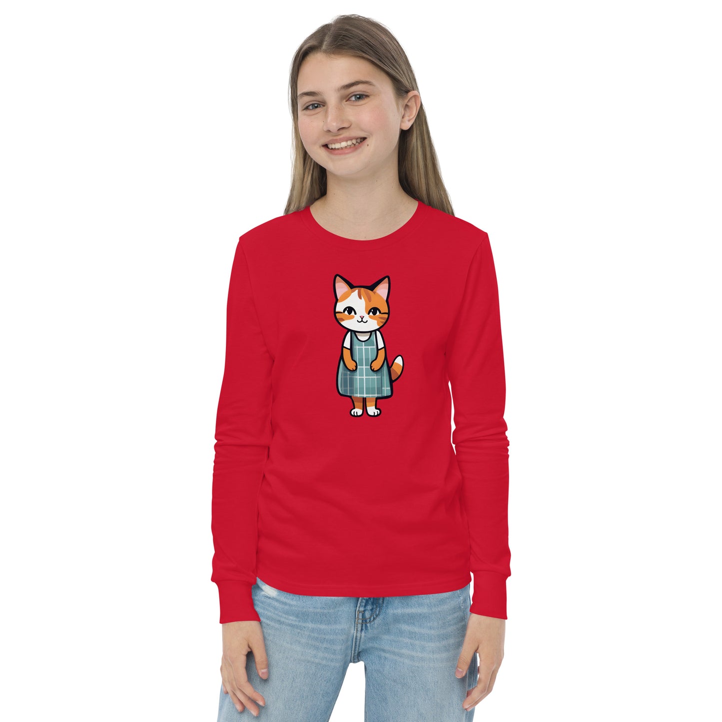 Cat in an Apron Dress Youth Long Sleeve Tee